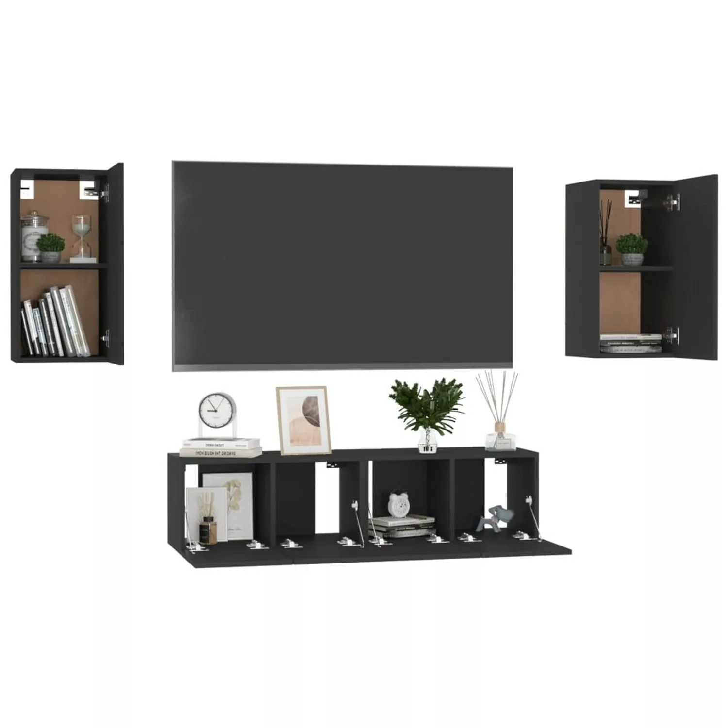 vidaXL TV-Schrank 4-tlg TV-Schrank-Set Schwarz Spanplatte günstig online kaufen