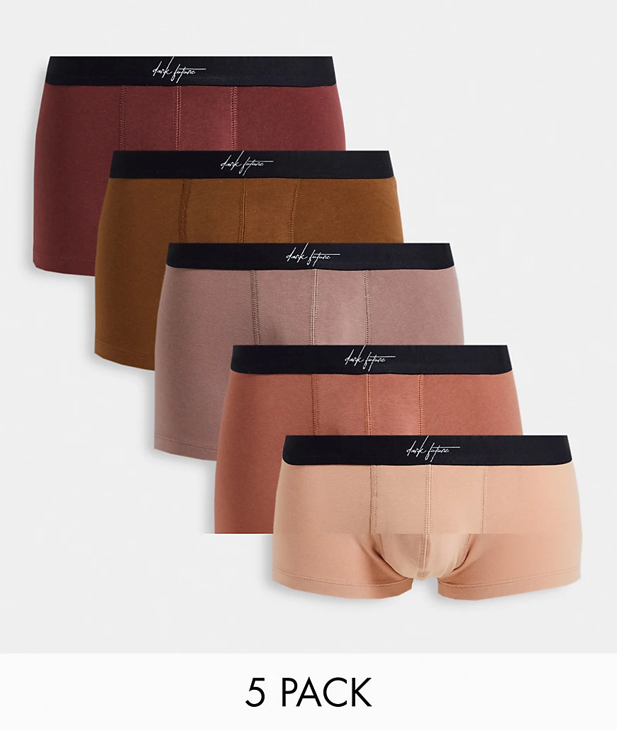 ASOS DESIGN Dark Future – 5er Pack kurze Unterhose in Brauntönen-Mehrfarbig günstig online kaufen