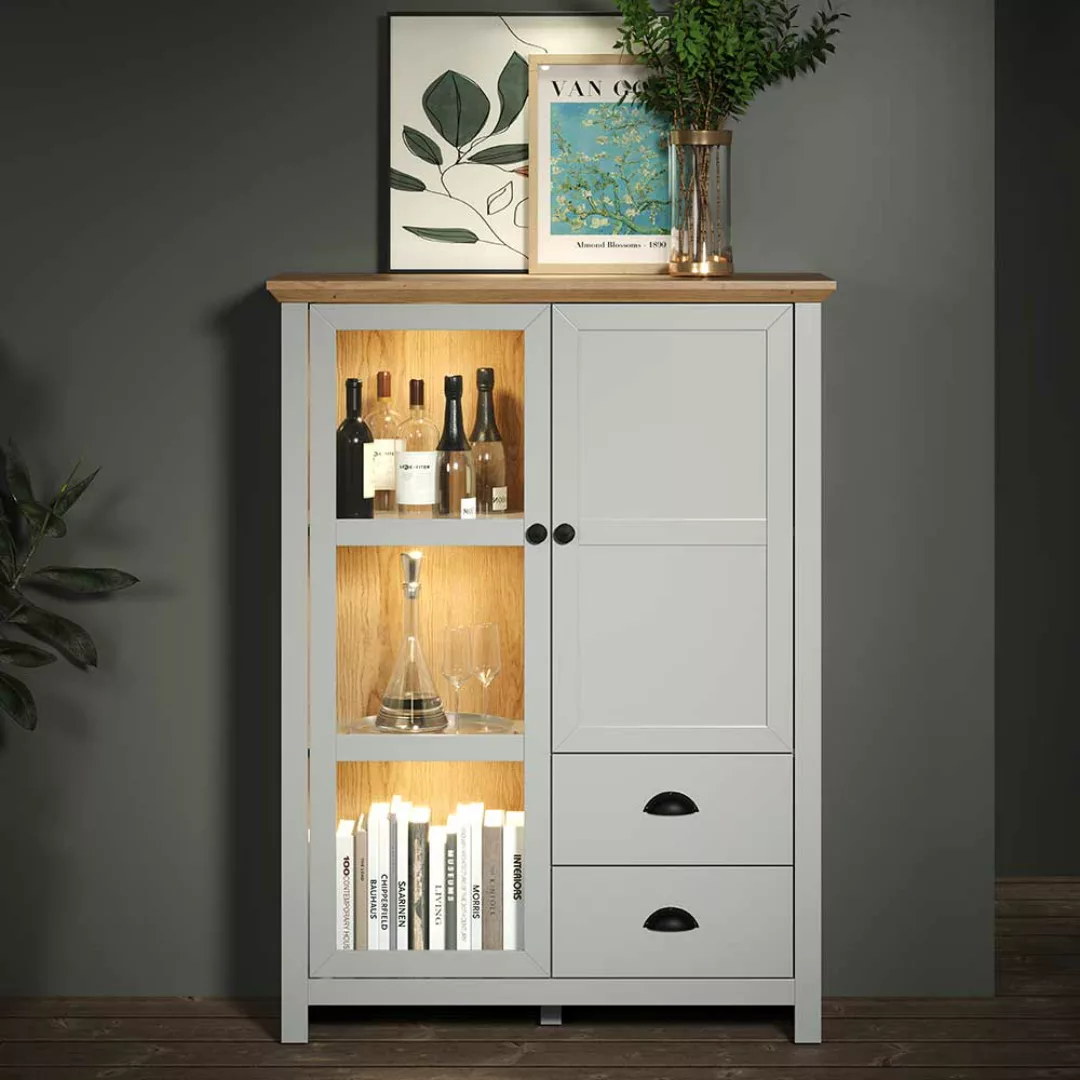 Esszimmer Highboard im Landhausstil Glastür und Schubladen günstig online kaufen