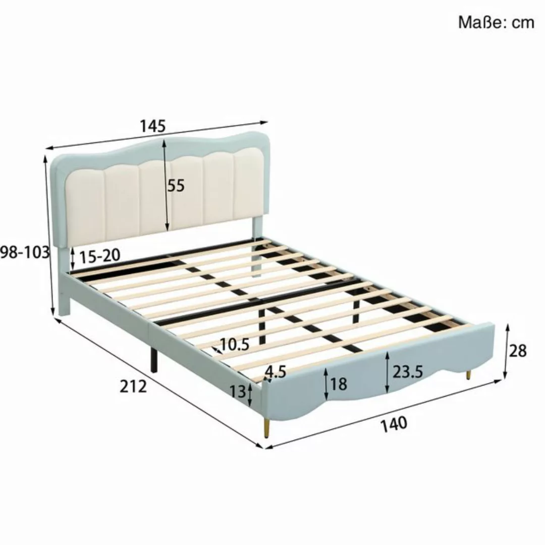 SOFTWEARY Polsterbett mit Lattenrost (140x200 cm), Kopfteil höhenverstellba günstig online kaufen