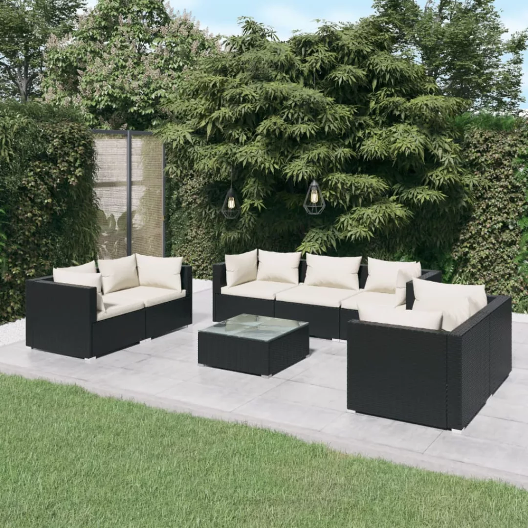 Vidaxl 8-tlg. Garten-lounge-set Mit Kissen Poly Rattan Schwarz günstig online kaufen