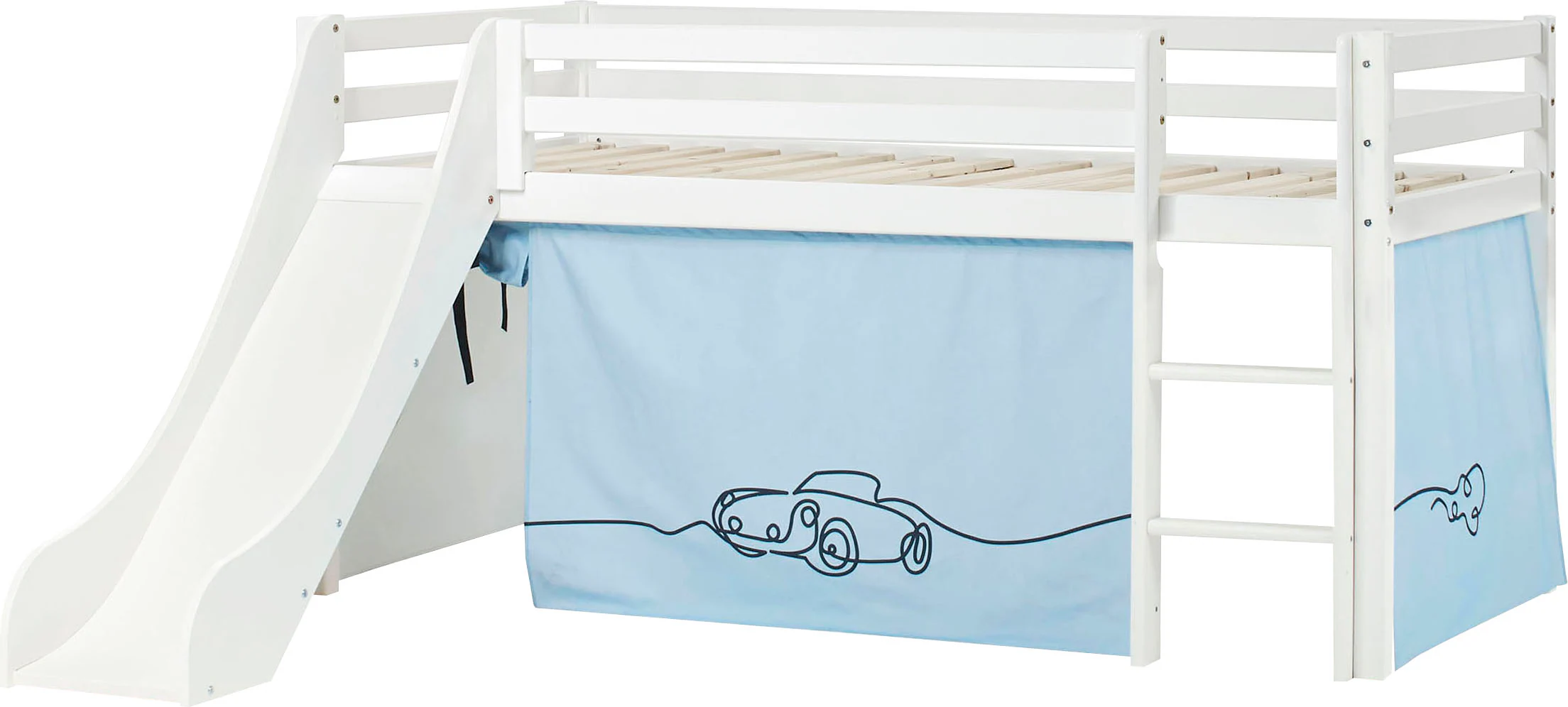 Hoppekids Hochbett ""Cars"", Rutsche & Vorhang Blau und viel Auswahl günstig online kaufen