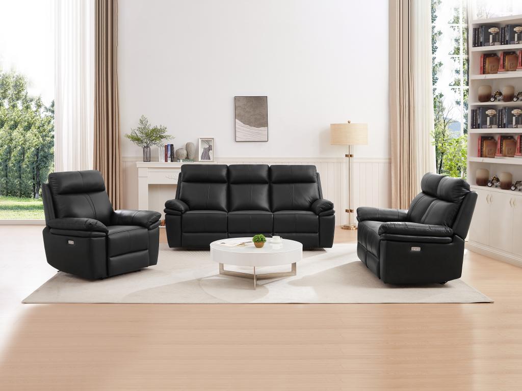 Relaxsofa 3-Sitzer, 2-Sitzer & Relaxsessel elektrisch - Leder - Schwarz - M günstig online kaufen