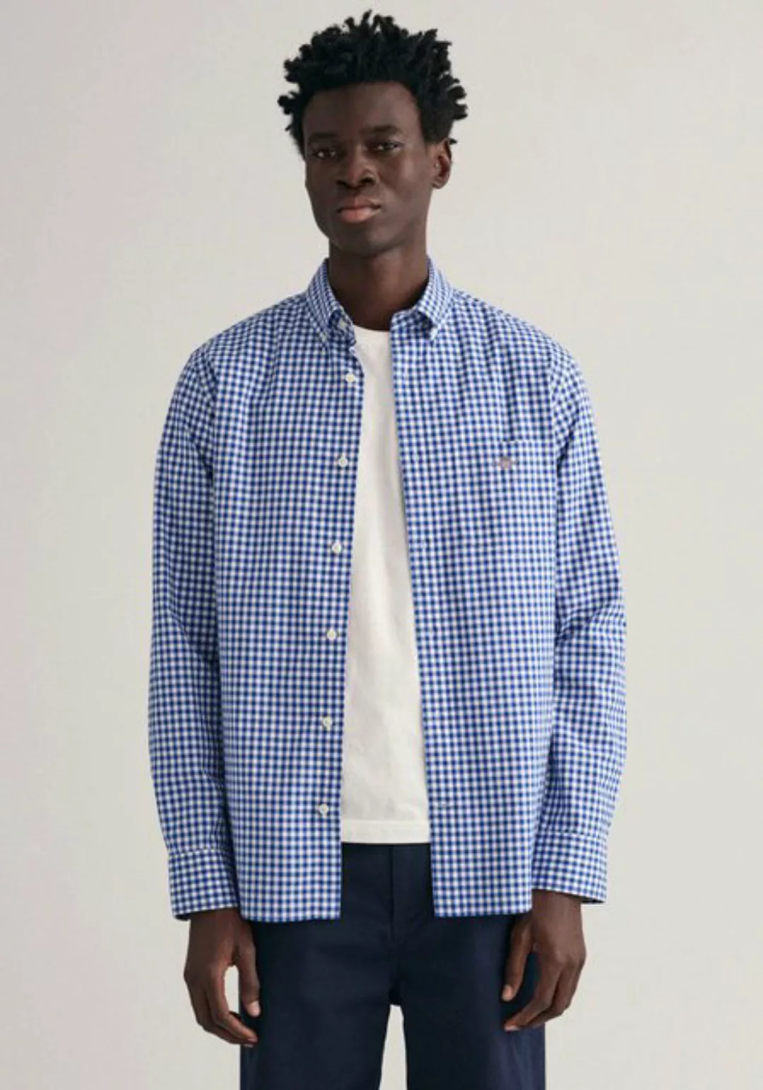 Gant Langarmhemd "REG POPLIN GINGHAM SHIRT", mit Logostickerei auf der Brus günstig online kaufen