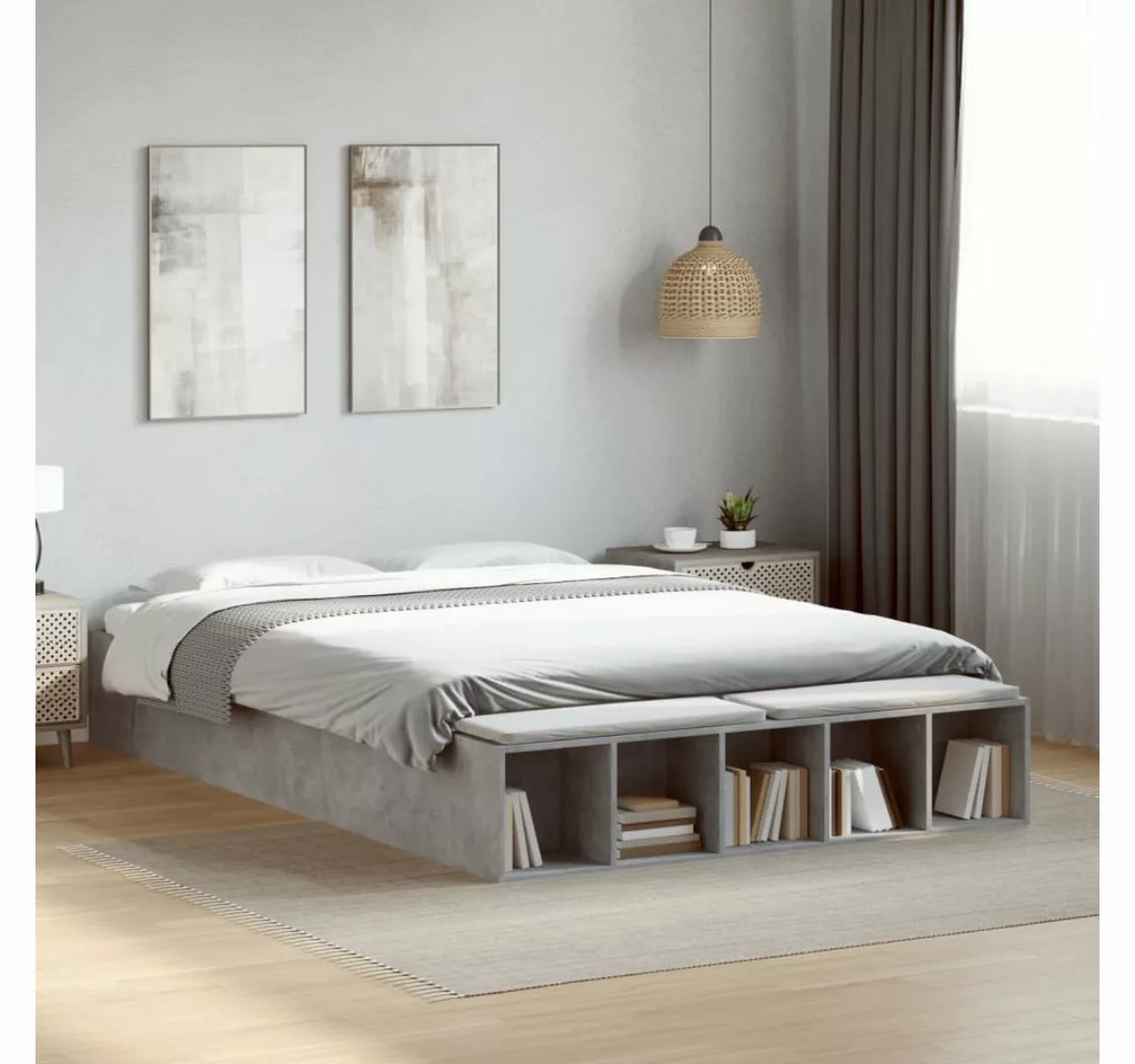 vidaXL Bett, Bettgestell Betongrau 150x200 cm Holzwerkstoff günstig online kaufen