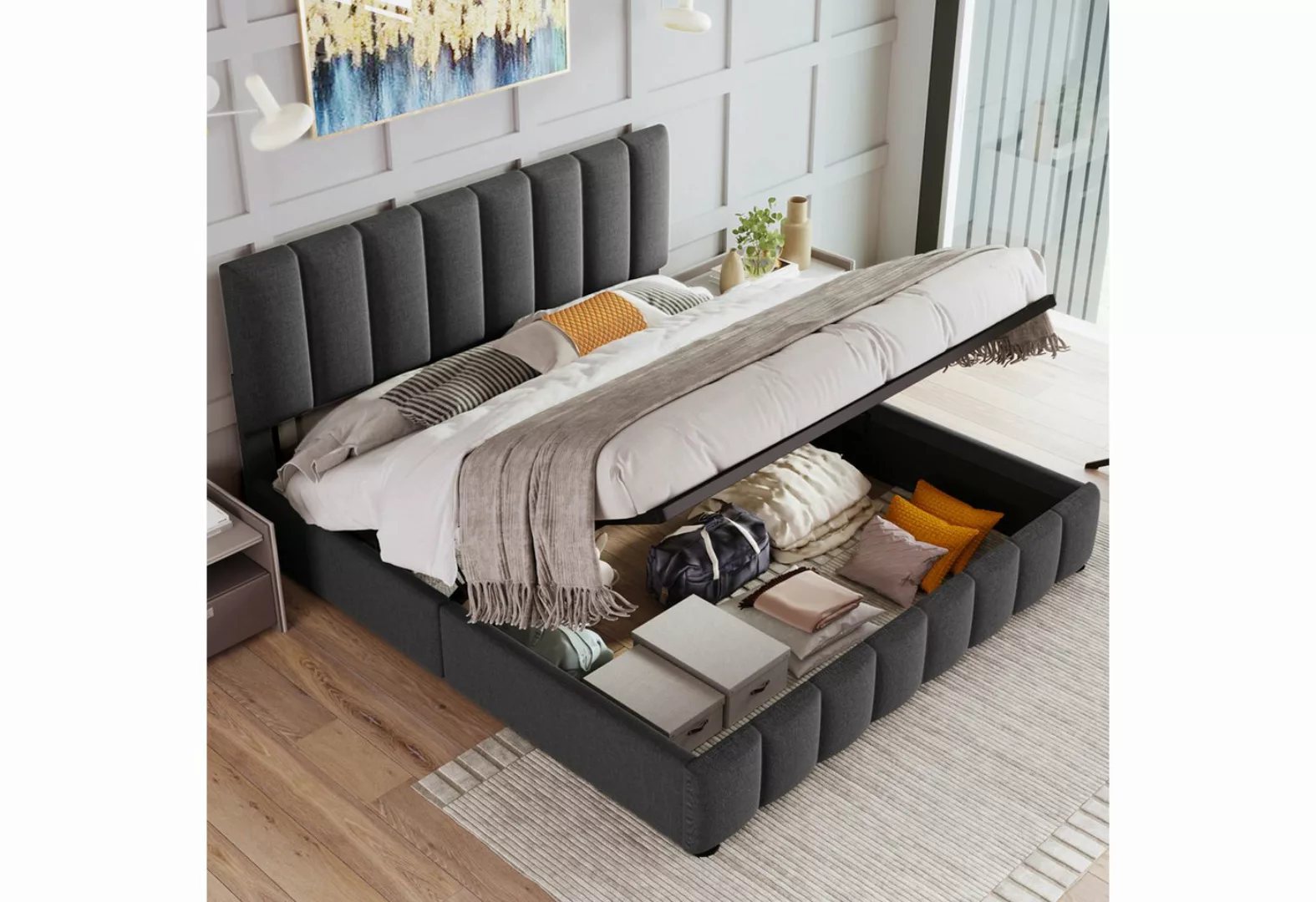 MODFU Polsterbett Doppelbett Bett Funktionsbett Hydraulisch ohne Matratze 1 günstig online kaufen