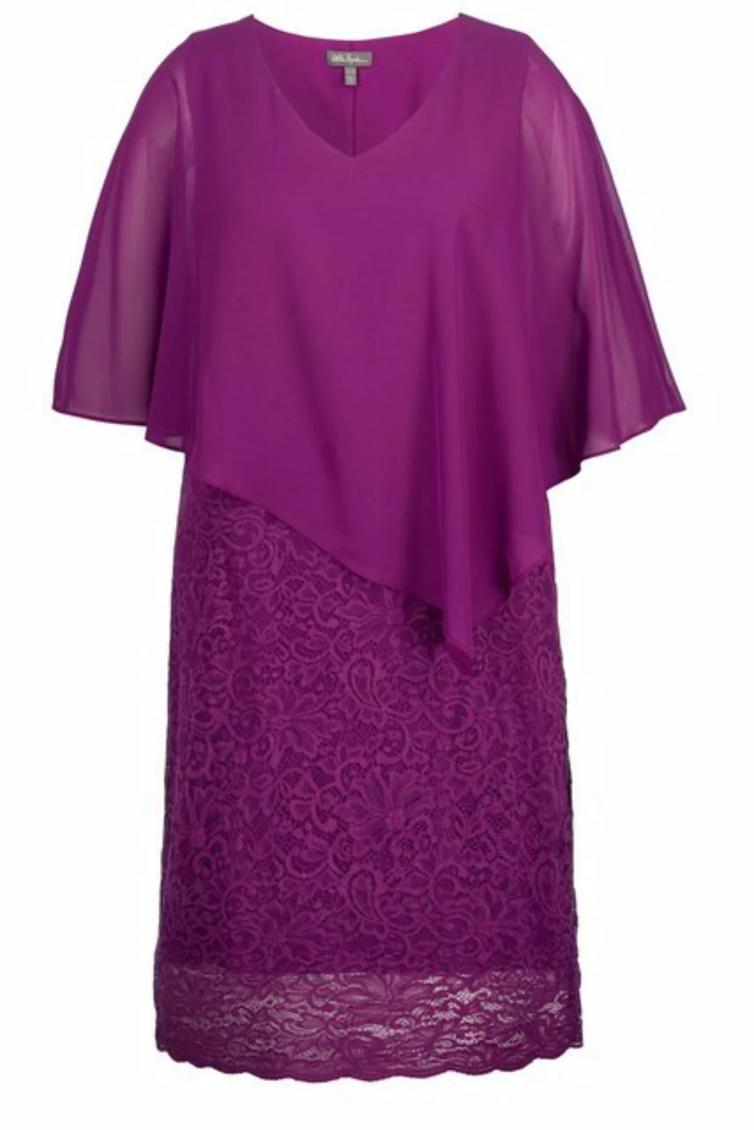 Ulla Popken Abendkleid Abendkleid Chiffon-Cape Jersey Spitzensaum 3/4-Arm günstig online kaufen