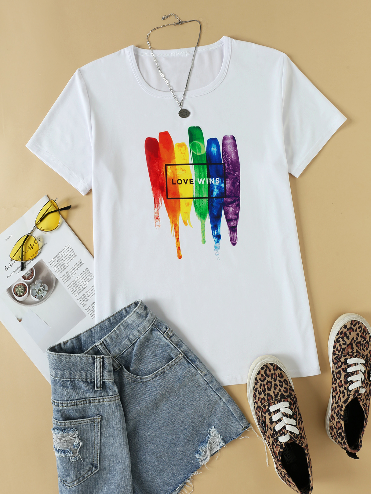 Plus Size Rundhalsausschnitt Buchstaben Farbblock Kurzarm T-Shirt günstig online kaufen