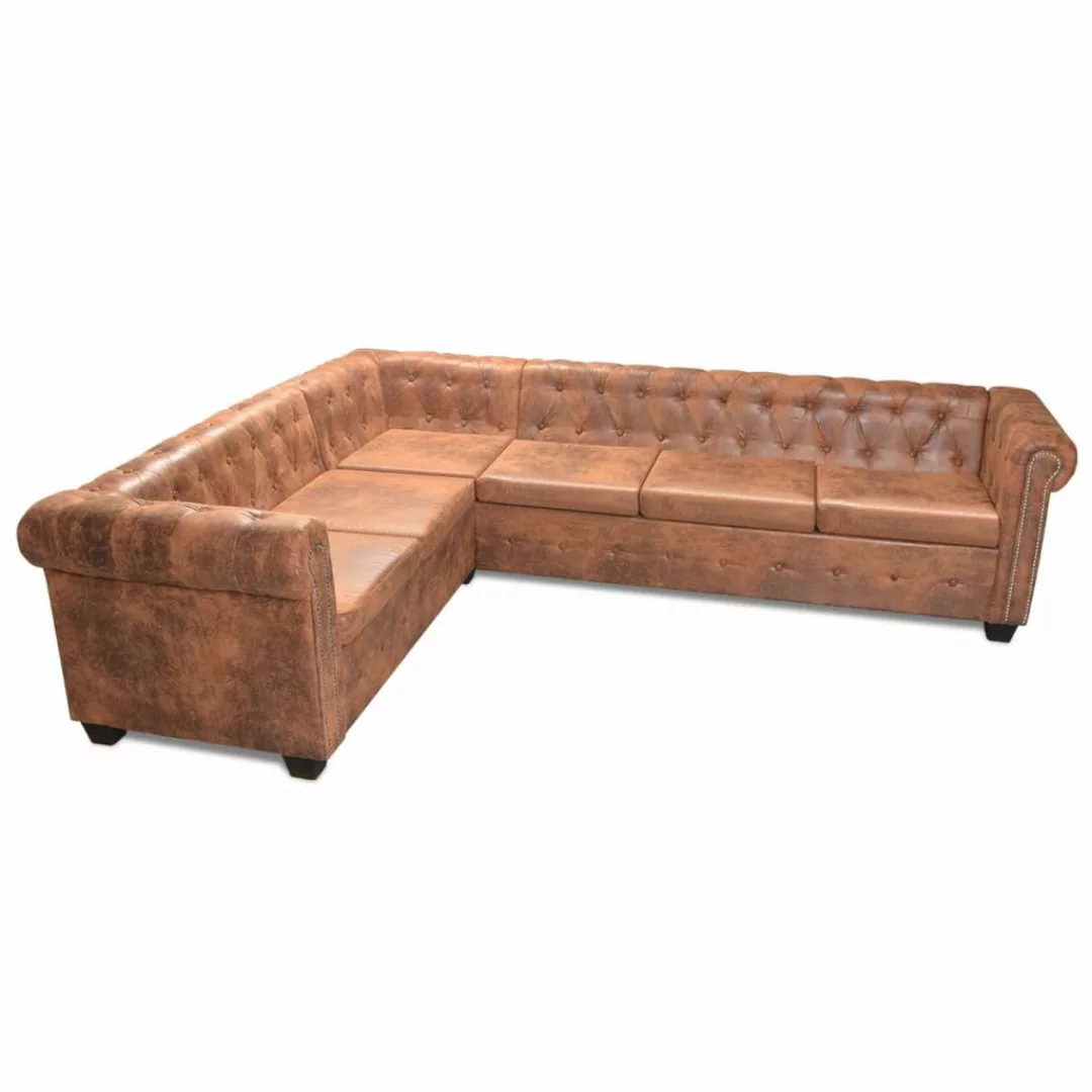 Chesterfield Ecksofa 6-sitzer Kunstleder Braun günstig online kaufen