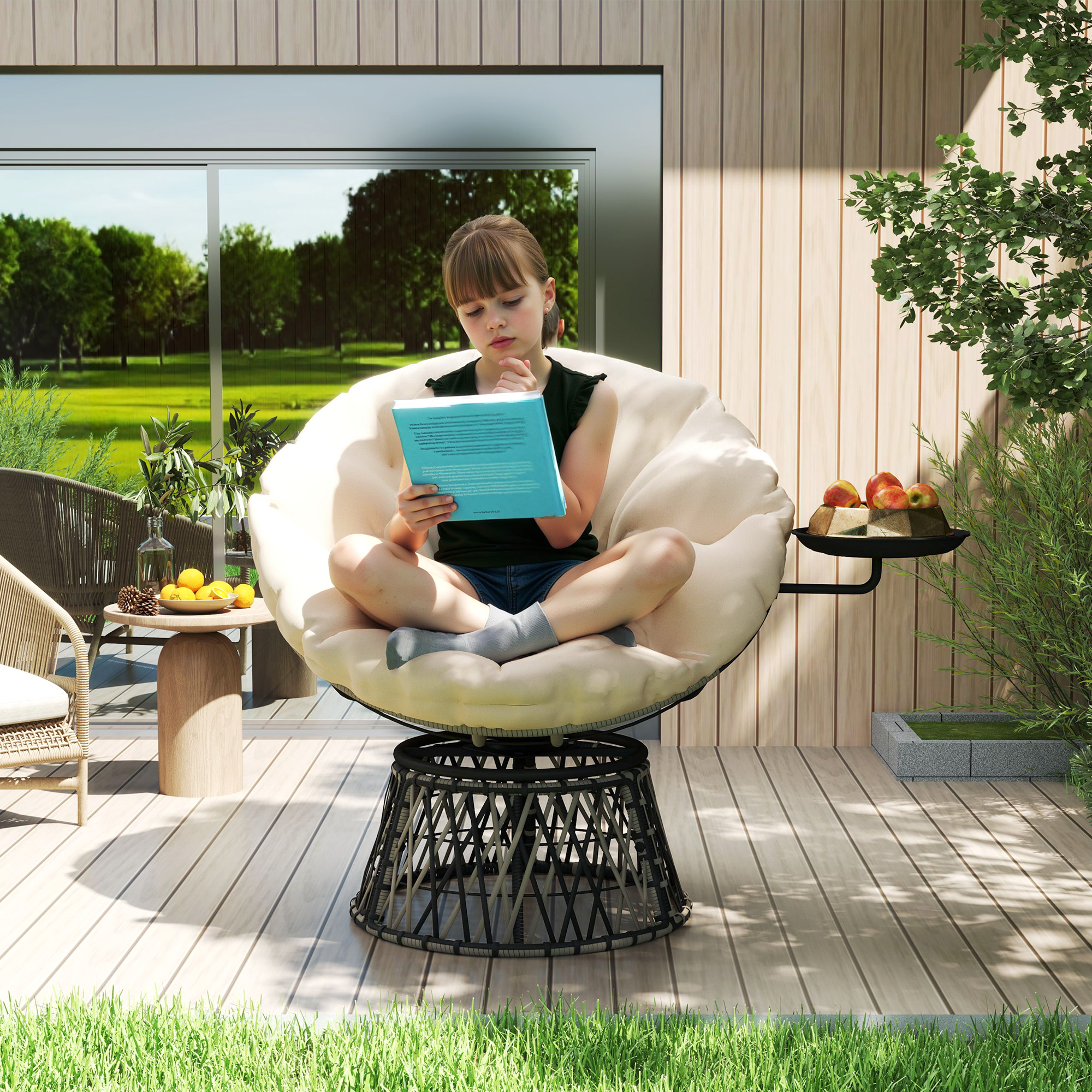 Outsunny Papasansessel Rattan 360° drehbar Korbsessel mit Kissen Durchmesse günstig online kaufen