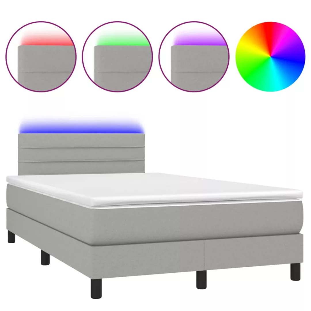 Vidaxl Boxspringbett Mit Matratze & Led Hellgrau 120x200 Cm Stoff günstig online kaufen