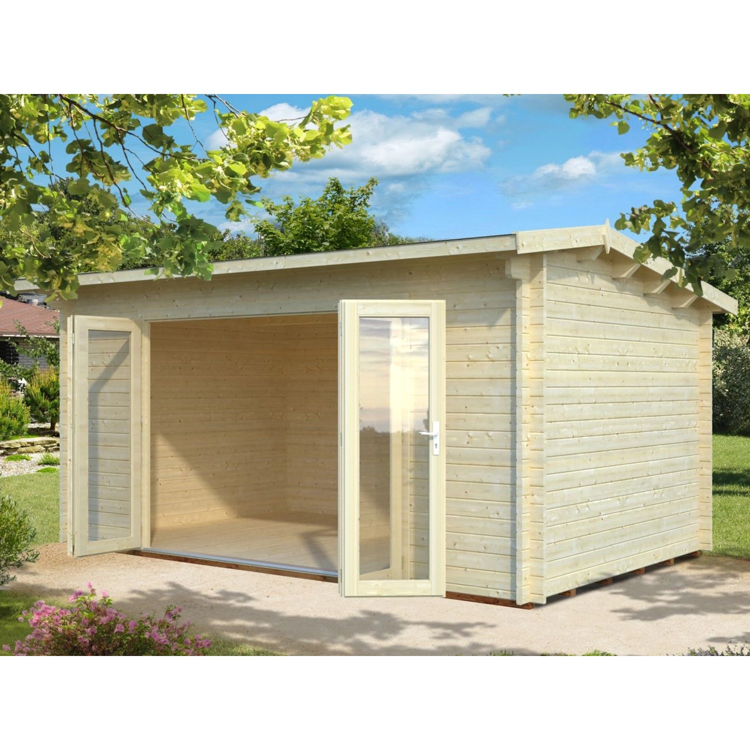 Palmako Ines Holz-Gartenhaus Natur Unbehandelt 480 cm x 300 cm günstig online kaufen