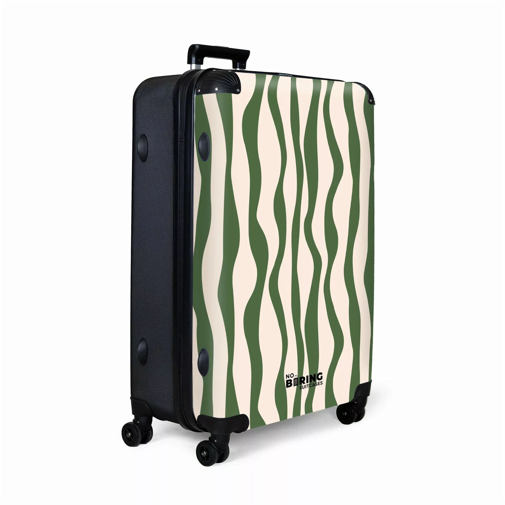 NoBoringSuitcases.com© Hartschalen-Trolley Beige mit grünen Linien günstig online kaufen