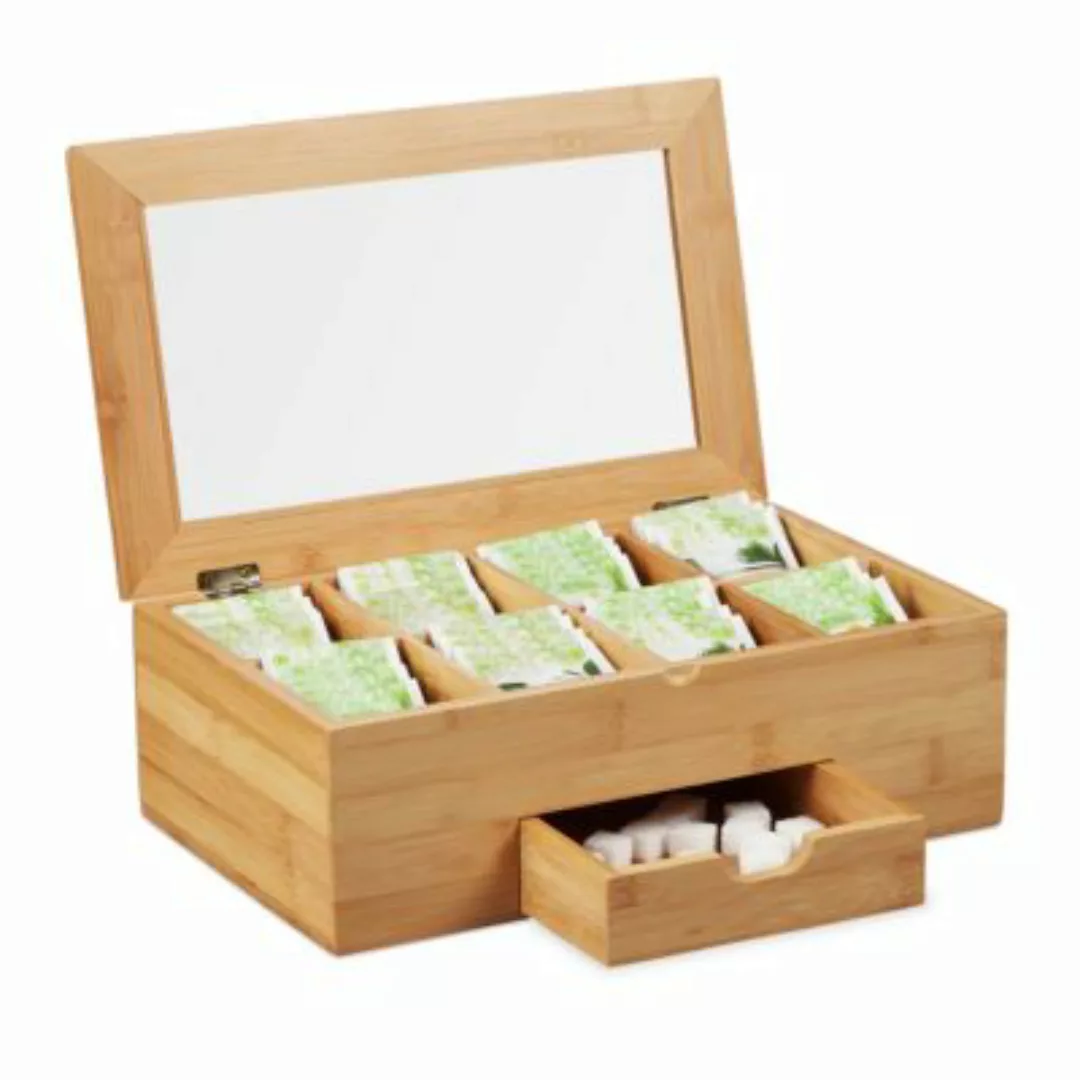 relaxdays Teebox Bambus mit Schublade natur günstig online kaufen