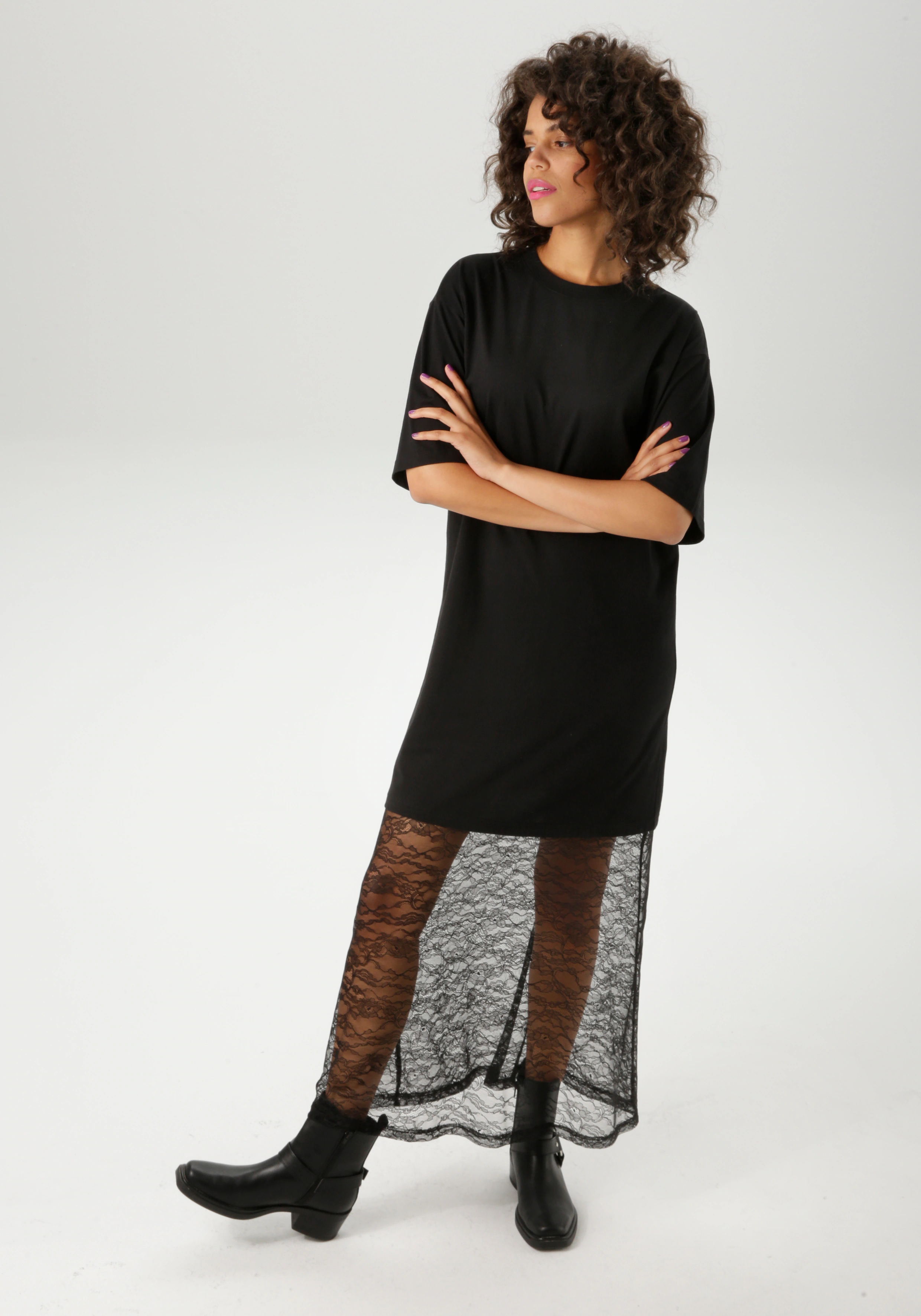Aniston CASUAL Maxikleid, mit raffinierter Spitze am Saum - NEUE KOLLEKTION günstig online kaufen