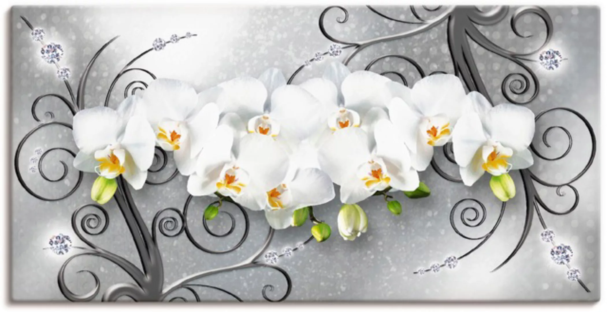 Artland Wandbild »weiße Orchideen auf Ornamenten«, Blumenbilder, (1 St.), a günstig online kaufen