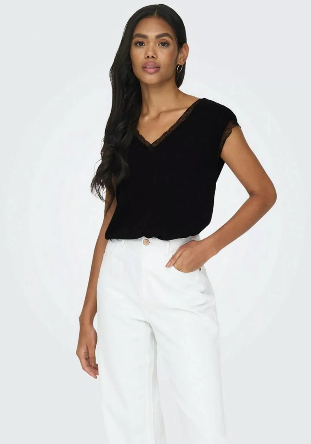 ONLY V-Shirt ONLJASMINA S/S V-NECK LACE TOP NOOS PTM günstig online kaufen