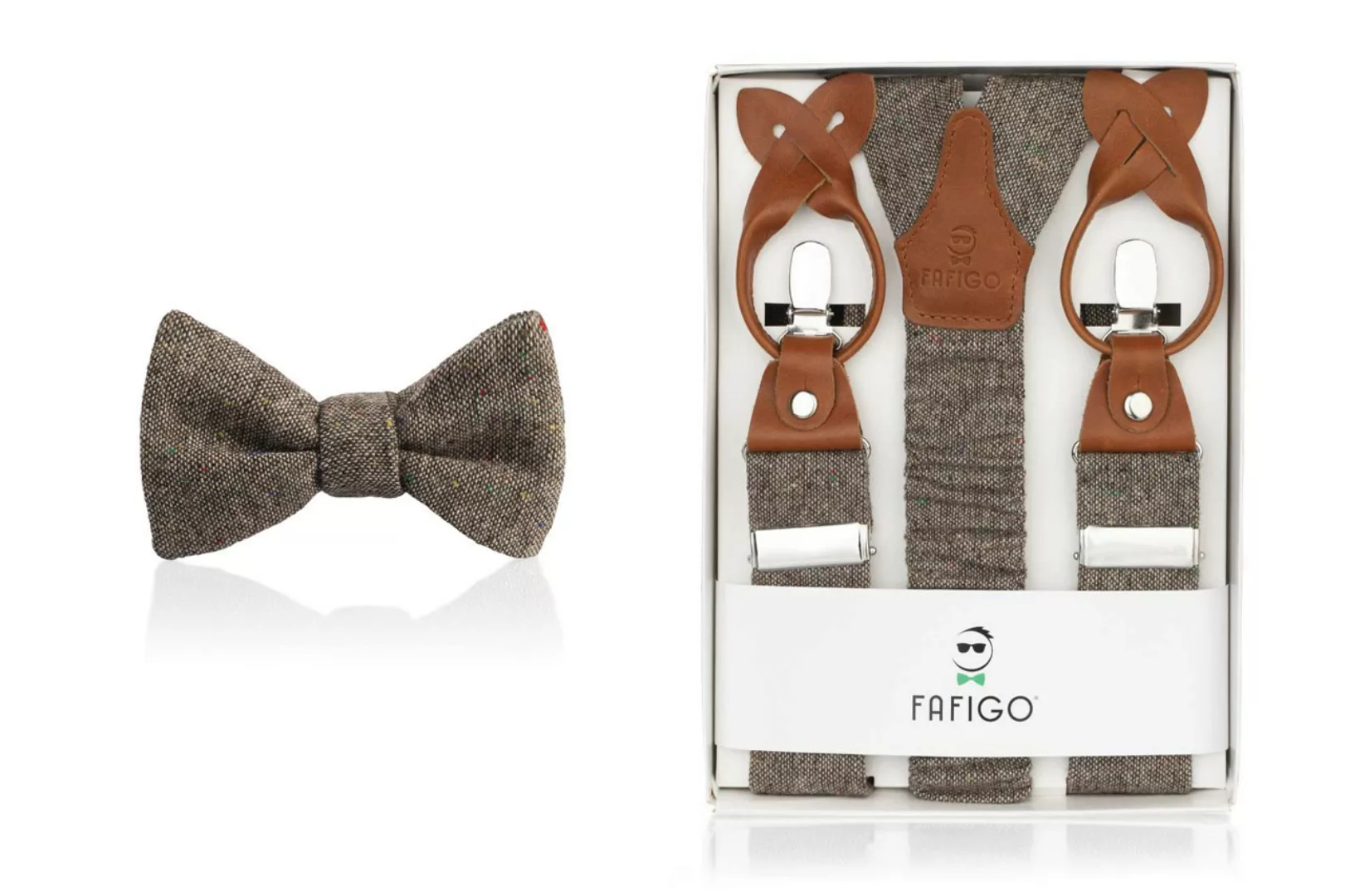 "Alfredo", Set mit brauner Tweed Herren Fliege und Hosentr?ger günstig online kaufen