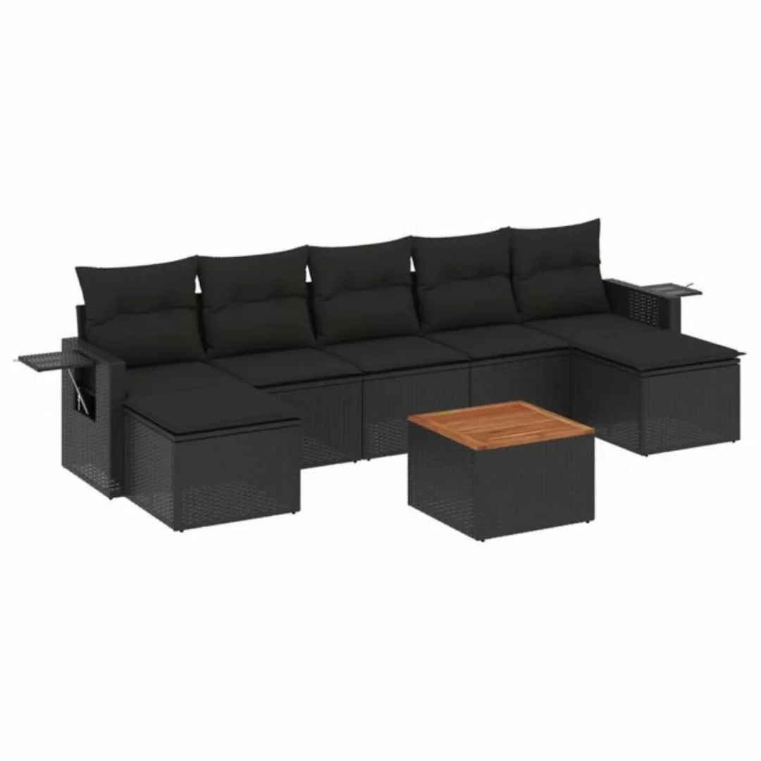 vidaXL Loungesofa 8-tlg. Garten-Sofagarnitur mit Kissen Schwarz Poly Rattan günstig online kaufen