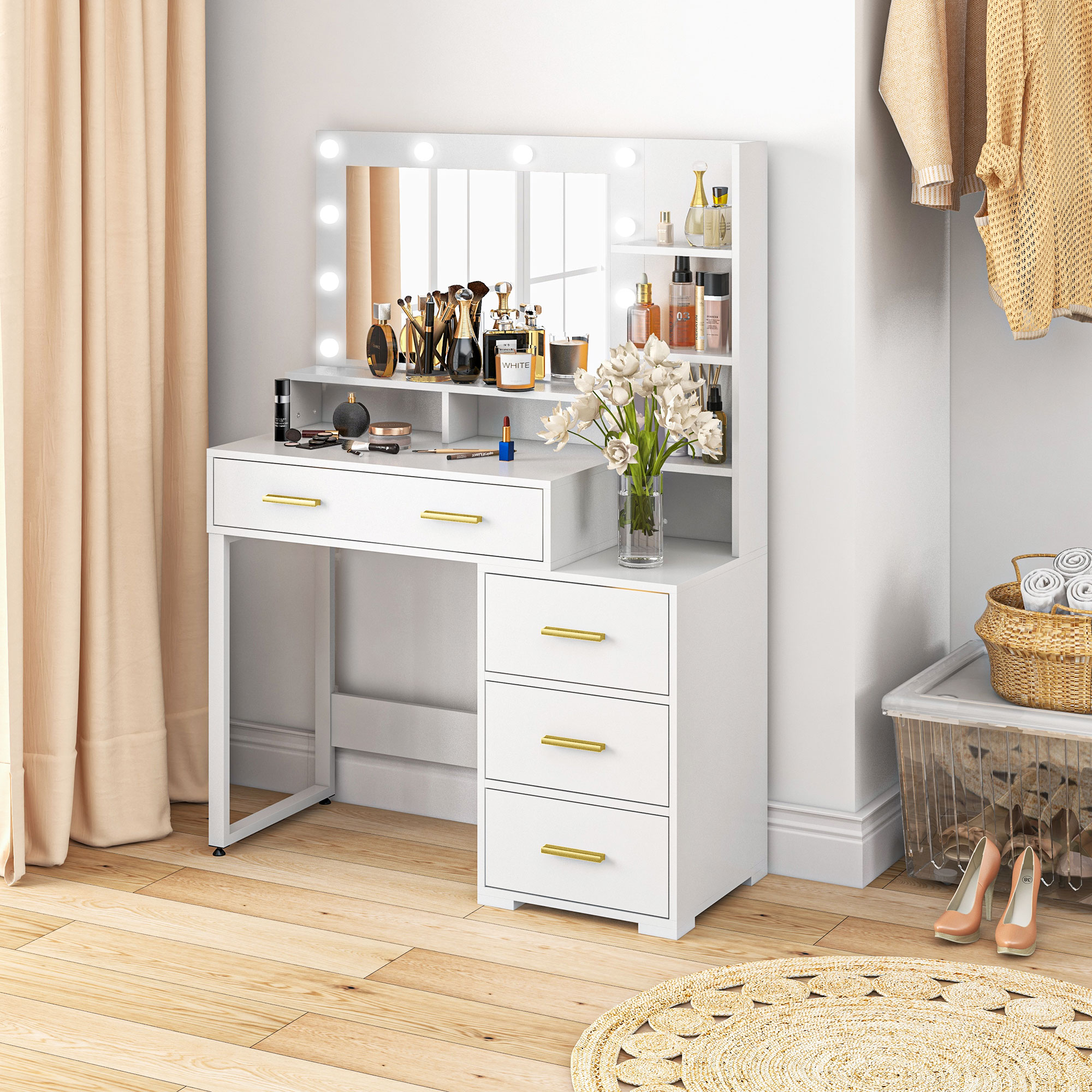 HOMCOM Schminktisch mit Spiegel und 9 LED-Lichtern, moderner Make-up-Tisch günstig online kaufen