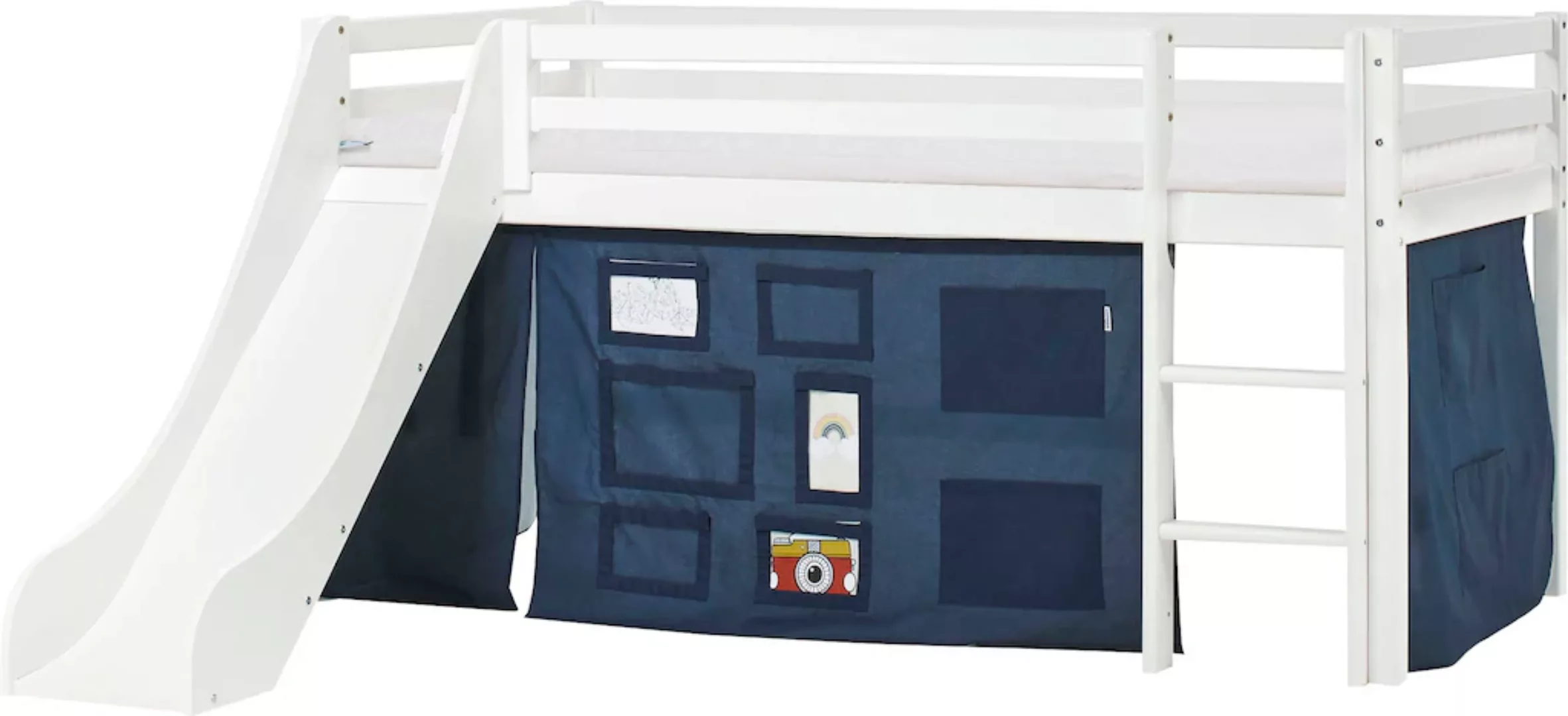 Hoppekids Hochbett ""Creator Orion Blue"", Rutsche & Vorhang Blau und viel günstig online kaufen