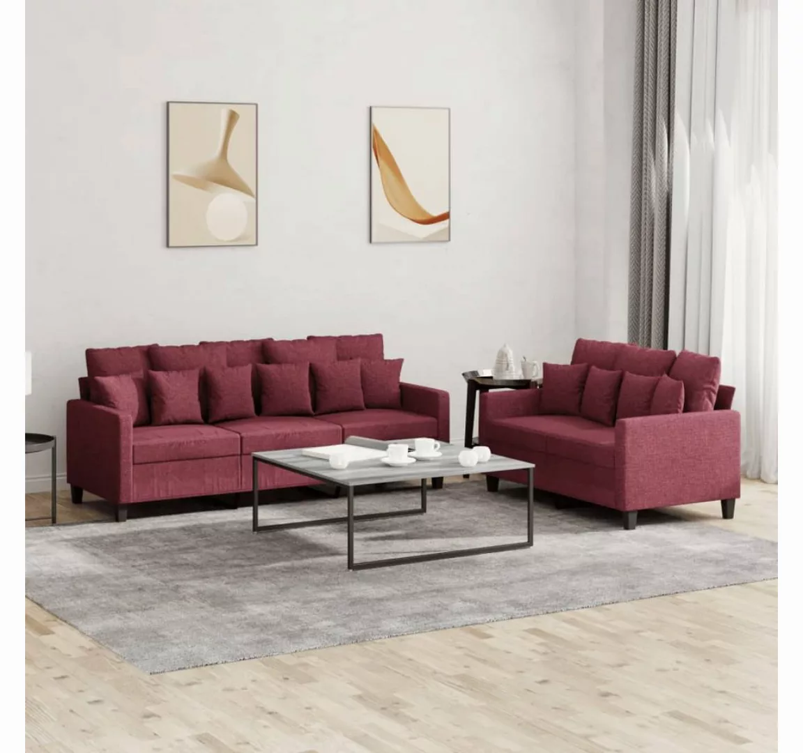 vidaXL Sofa Sofagarnitur Set mit Kissen Stoff, 2-tlg., Rot günstig online kaufen