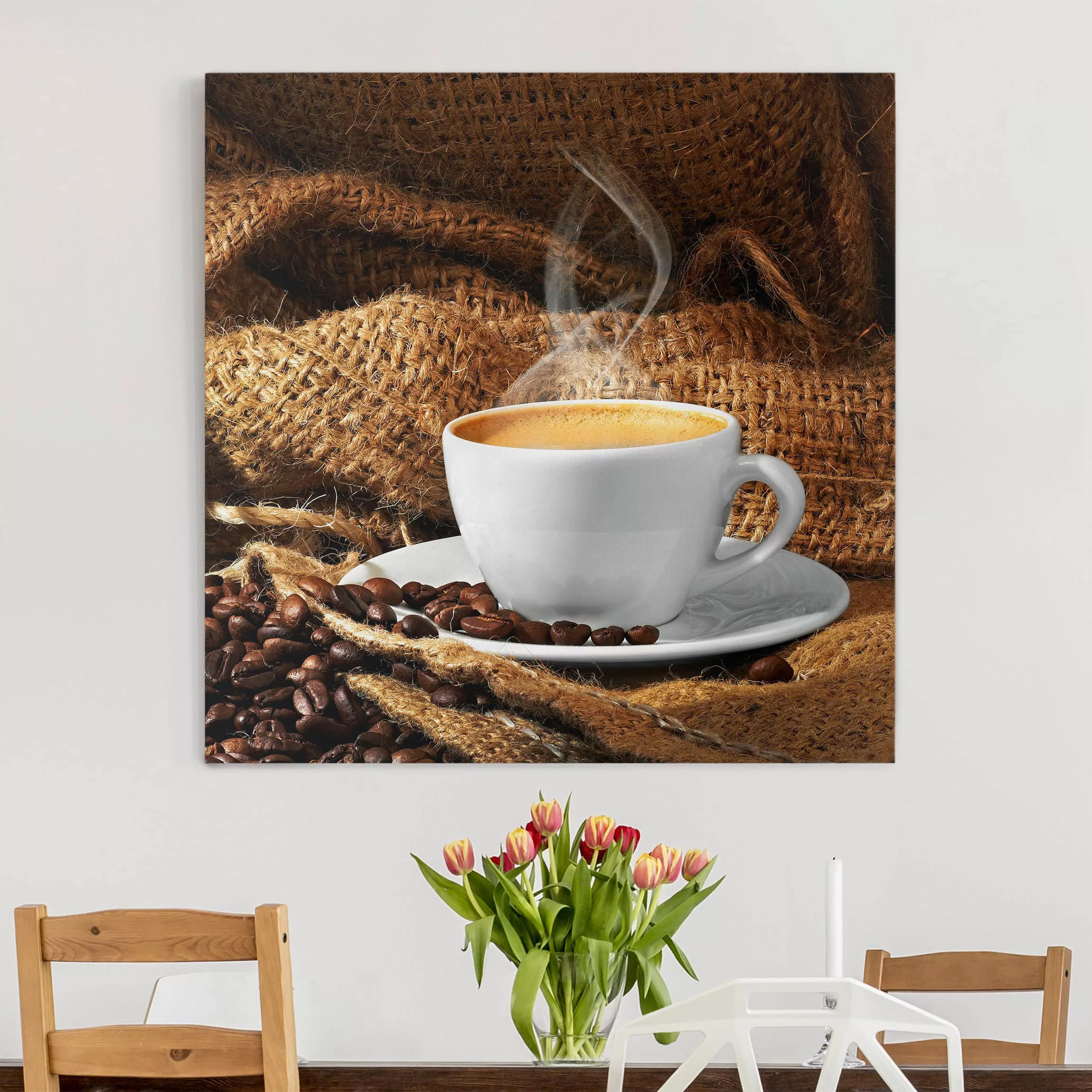 Leinwandbild Küche - Quadrat Kaffee am Morgen günstig online kaufen