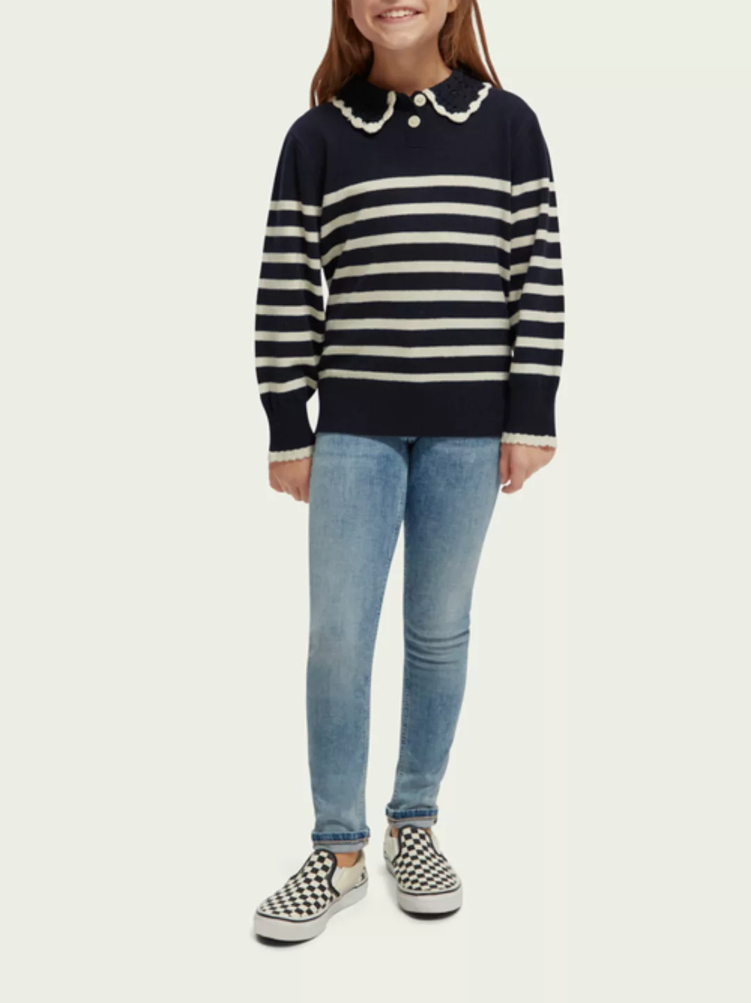 Scotch & Soda Gestreifter Pullover mit Bubikragen günstig online kaufen