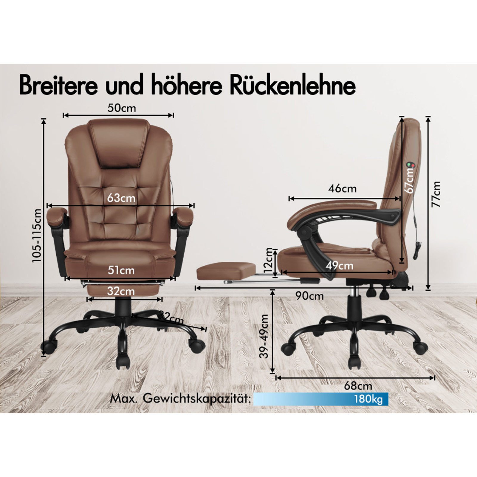 ALFORDSON Bürostuhl mit Massagefunktion, Fußstütze und günstig online kaufen