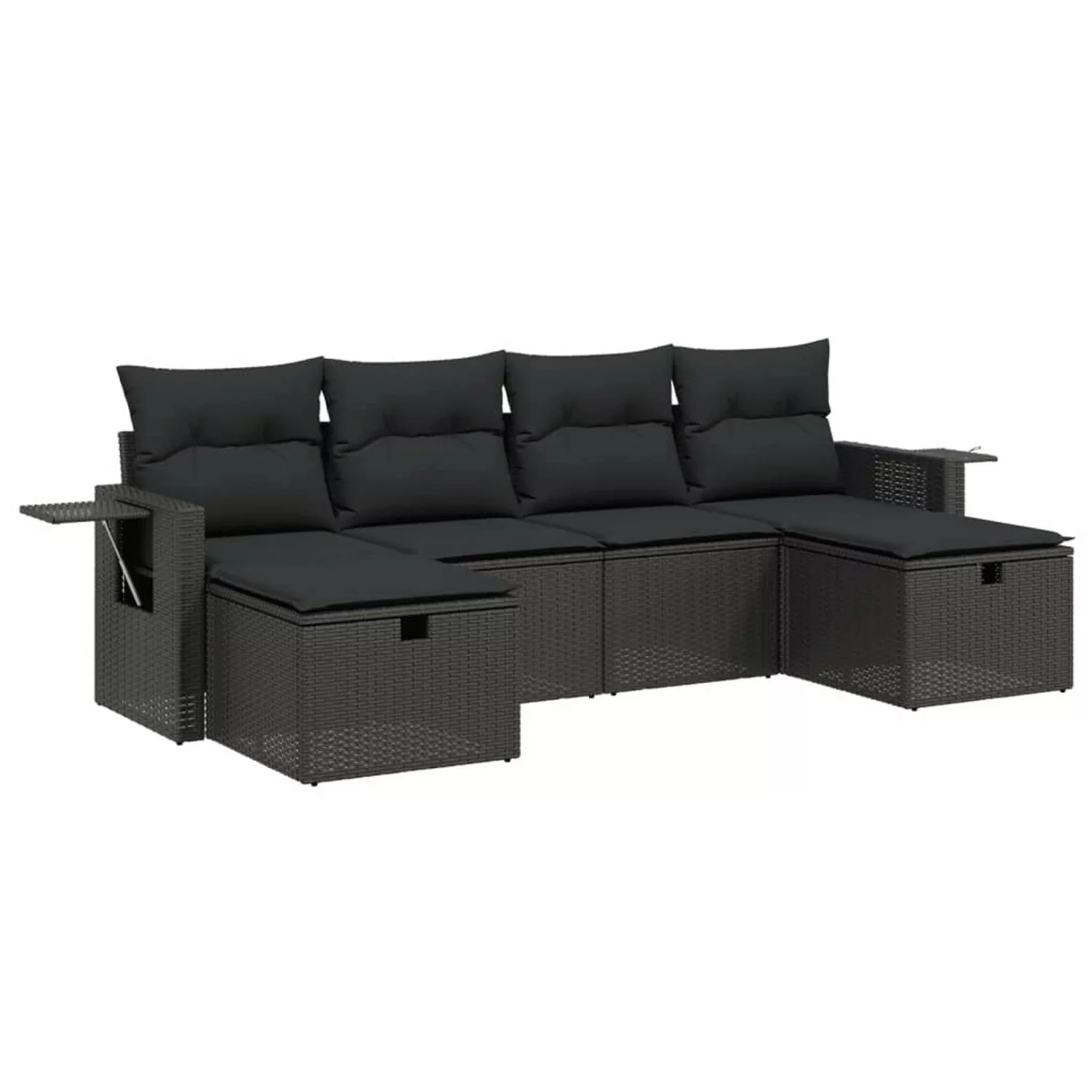 vidaXL 6-tlg Garten-Sofagarnitur mit Kissen Schwarz Poly Rattan Modell 140 günstig online kaufen