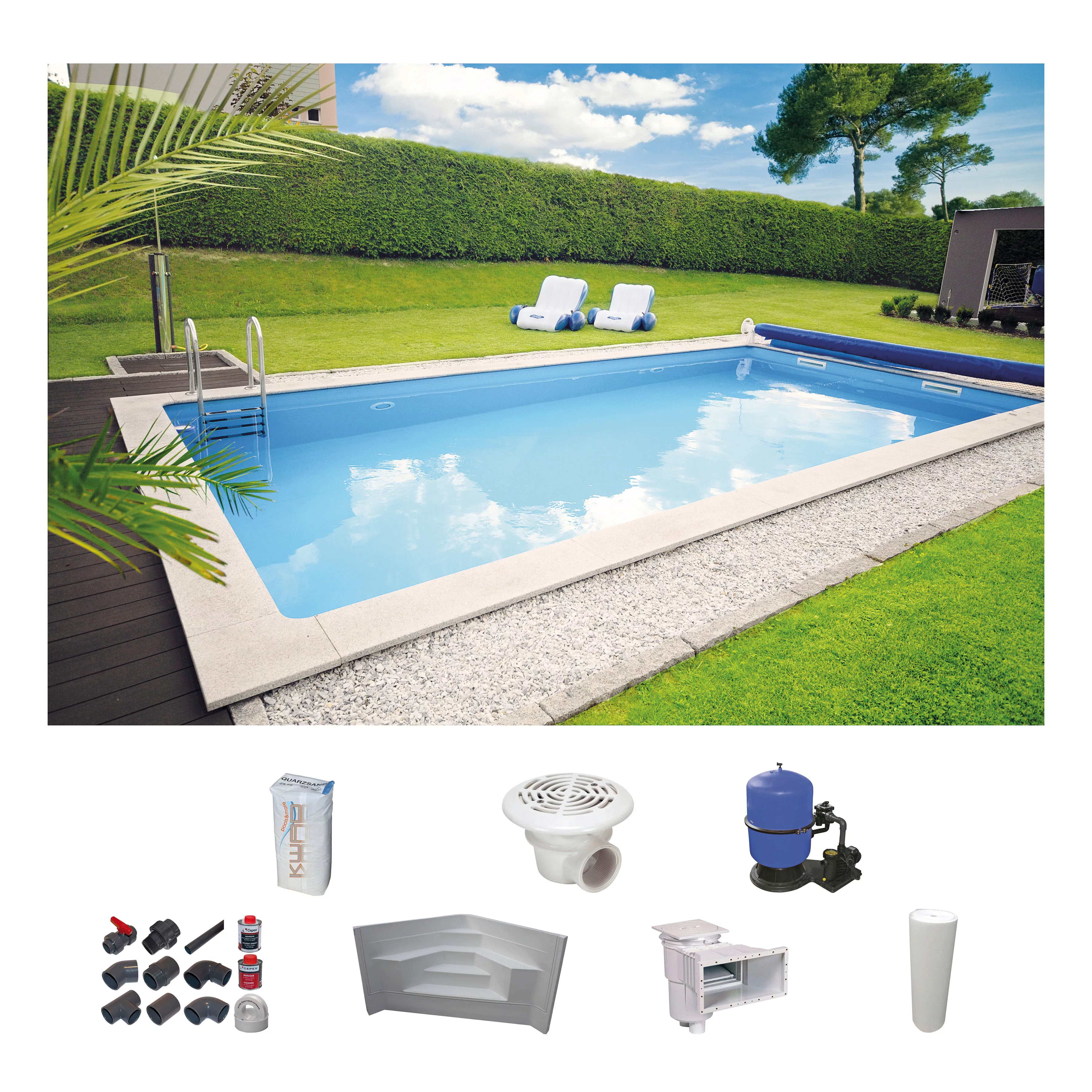 KWAD Rechteckpool "mit Ecktreppe", (Set), 8x4, 7x3,5 oder 6x3m Höhe: 1,50m, günstig online kaufen