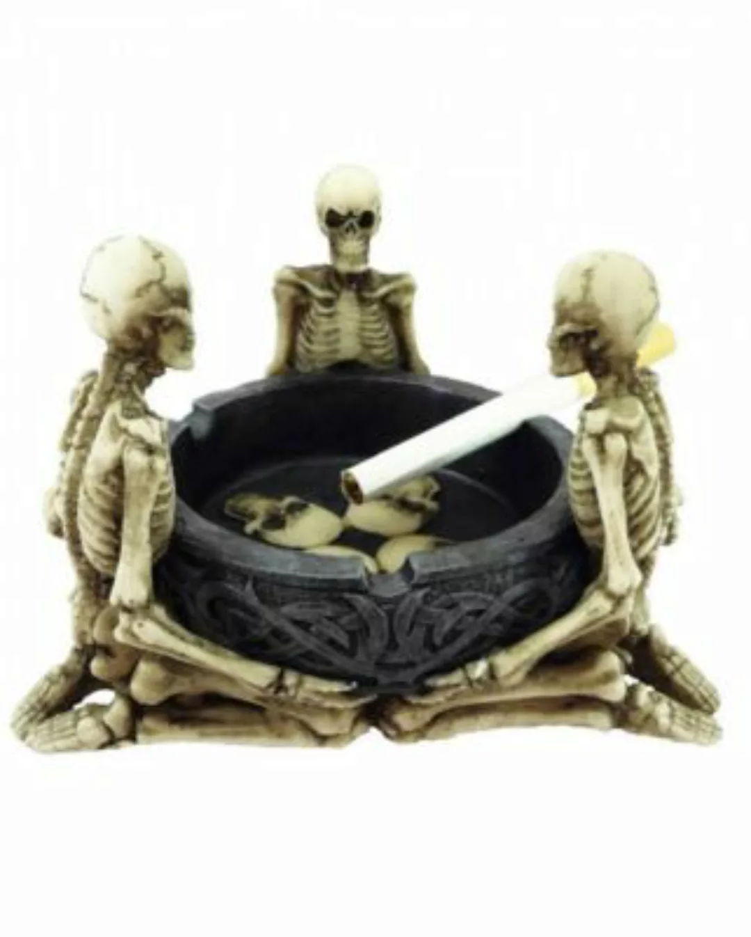 Skelett Aschenbecher mit 3 knienden Skelett-Figuren aus Kunststein - handbe günstig online kaufen