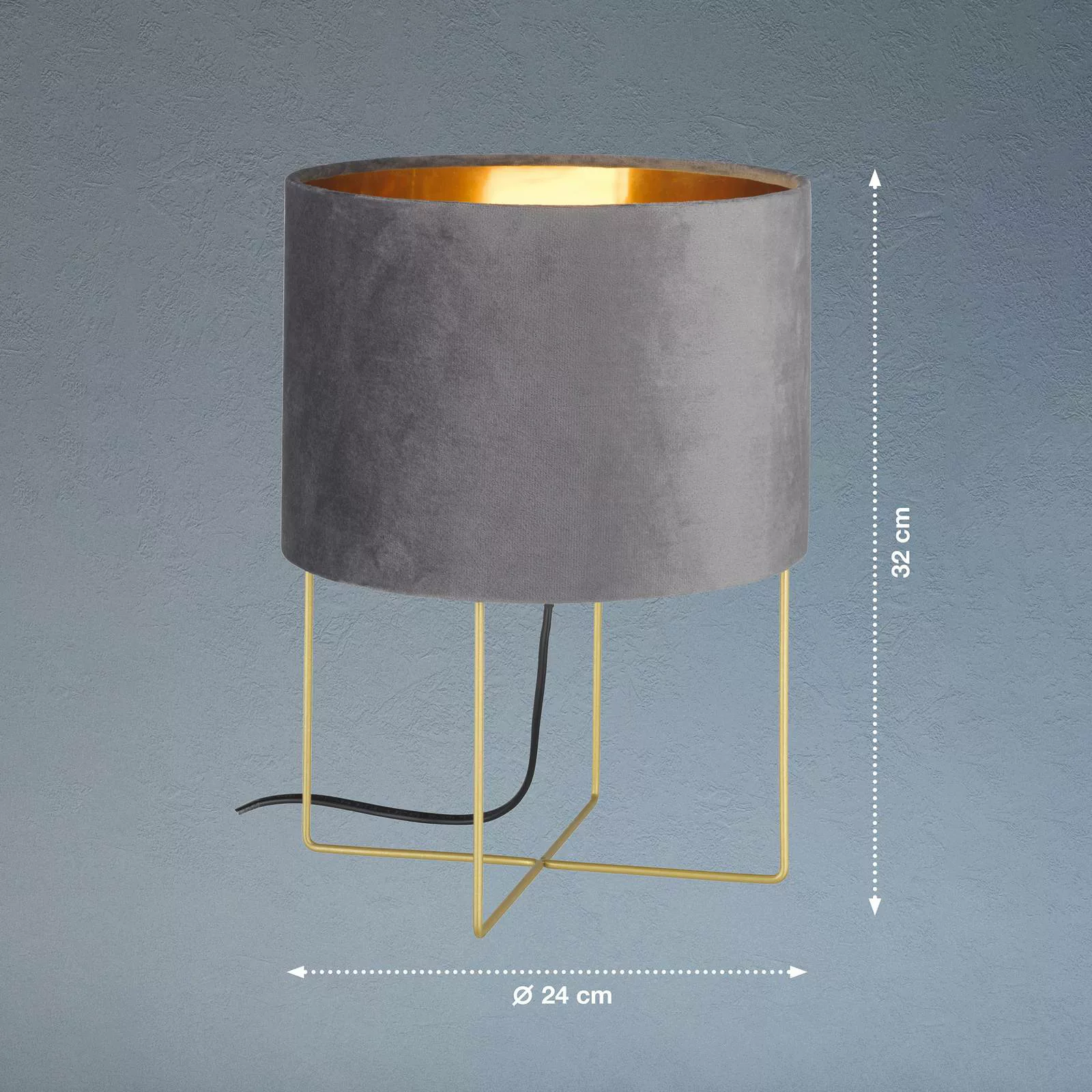 Tischleuchte Aura, Samtschirm, Höhe 32 cm, grau günstig online kaufen