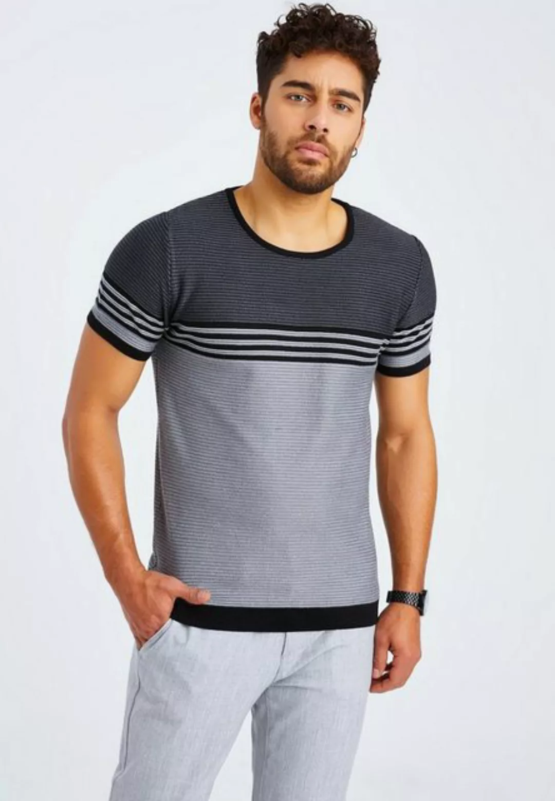 Leif Nelson T-Shirt Feinstrick Rundhals LN-7645 günstig online kaufen