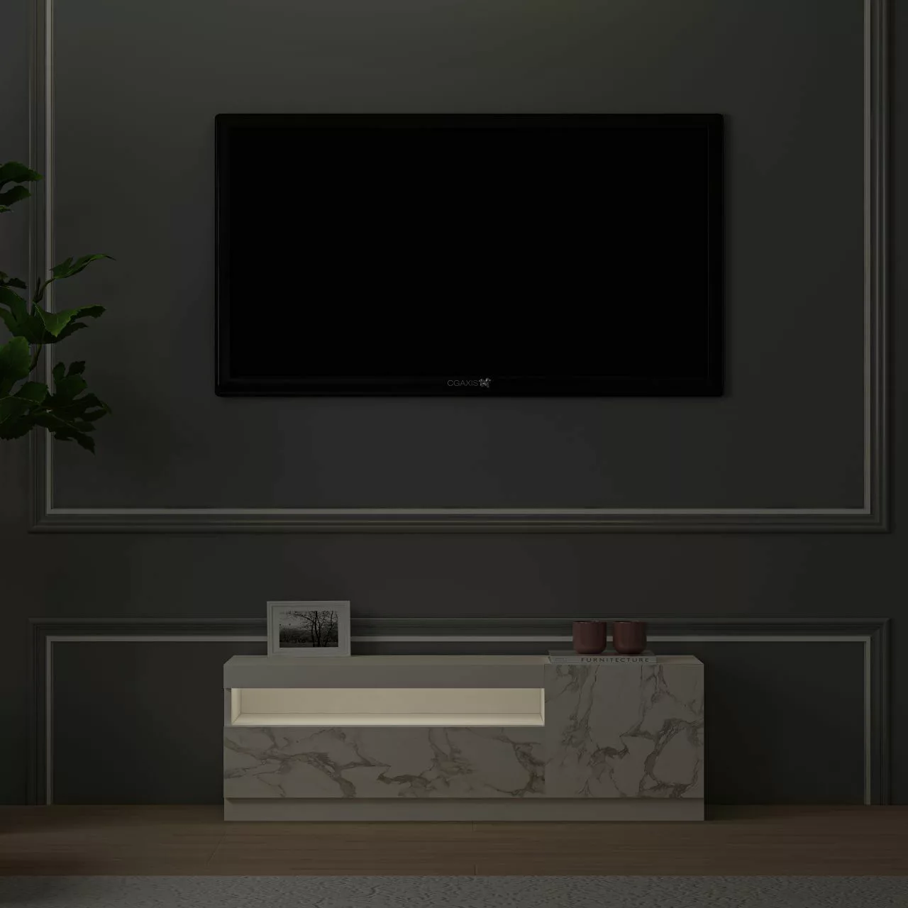 TV-Lowboard 9499 weiß Marmor Optik B/H/T: ca. 120x40x37 cm günstig online kaufen