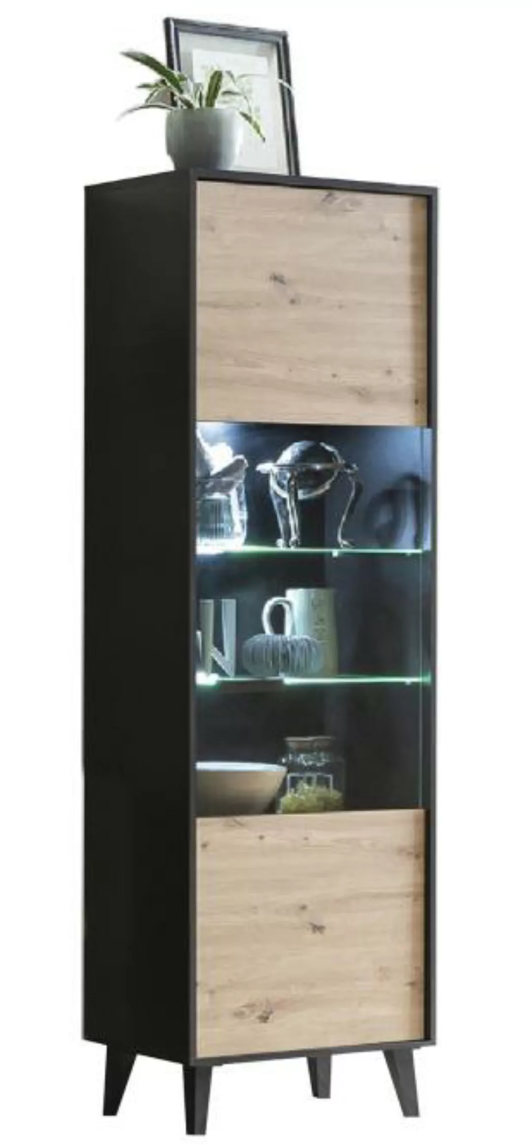 ARTONA 010 Hochvitrine/Front:Dekor Artisan Eiche/Korpus:Schwarz günstig online kaufen