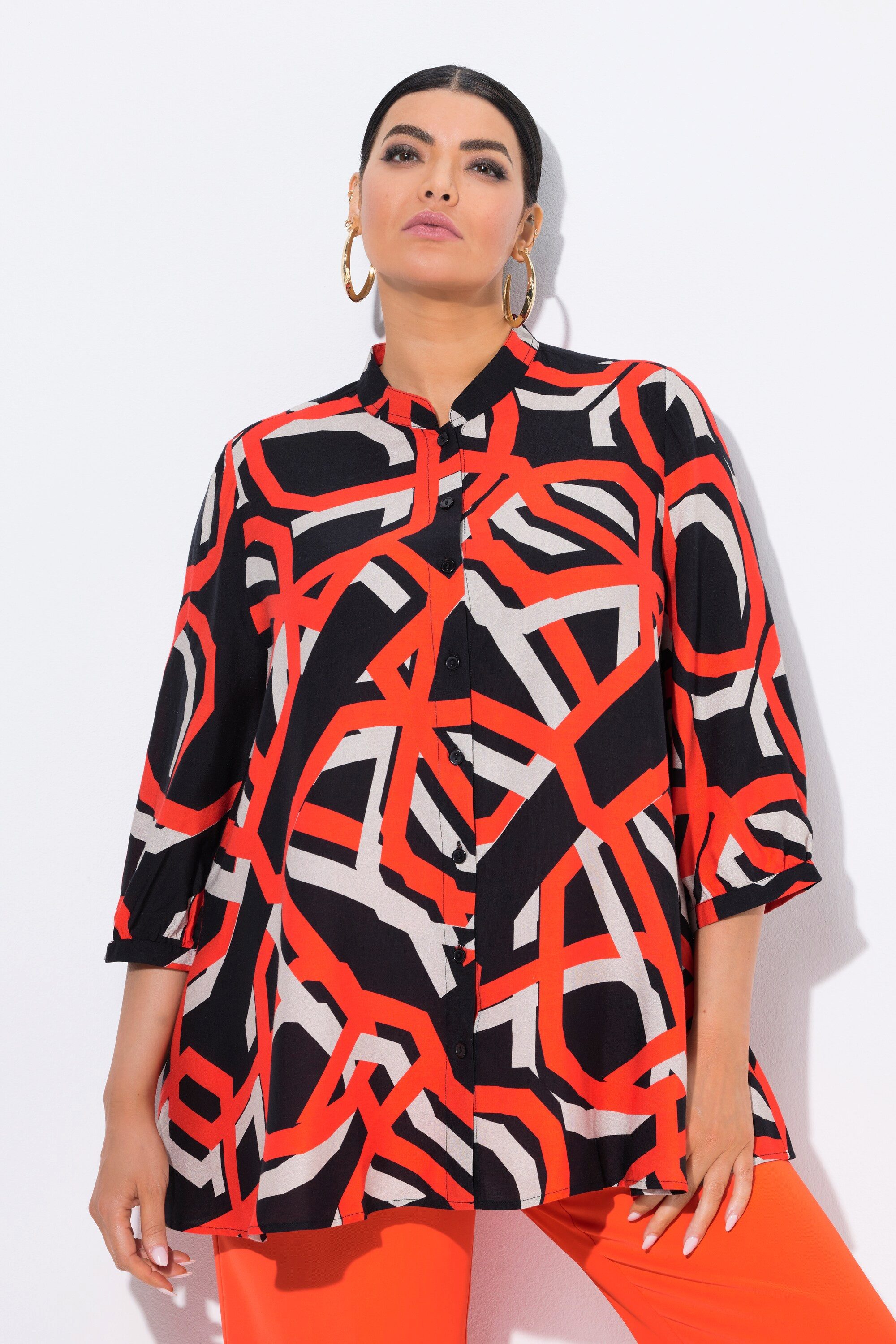 Ulla Popken Longbluse Chiffonbluse A-Linie Stehkragen günstig online kaufen