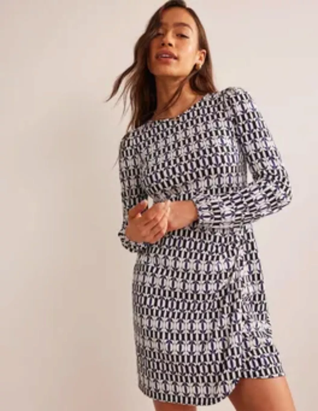 Jersey-Minikleid in Wickeloptik Damen Boden, Schwarz, Geometrische Formen günstig online kaufen