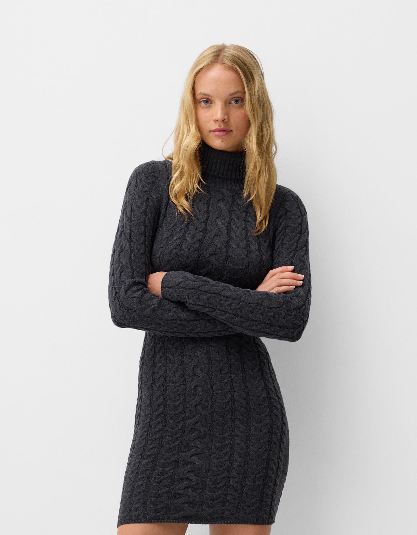 Bershka Minikleid Mit Stehkragen Und Flechtmuster Damen Xs Dunkelgrau günstig online kaufen