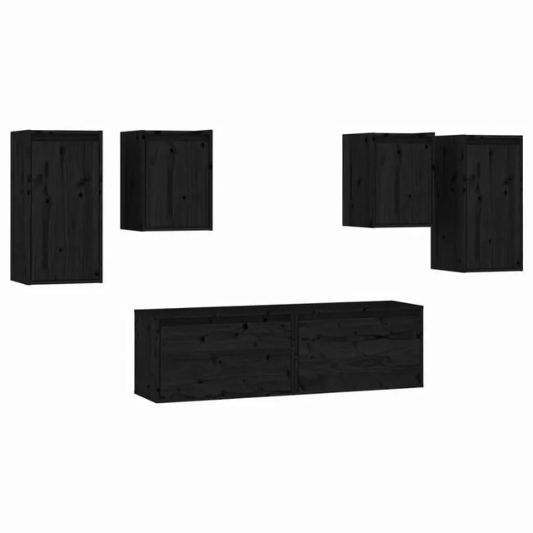 vidaXL TV-Schrank TV-Schränke 6 Stk Schwarz Massivholz Kiefer Lowboard Lowb günstig online kaufen