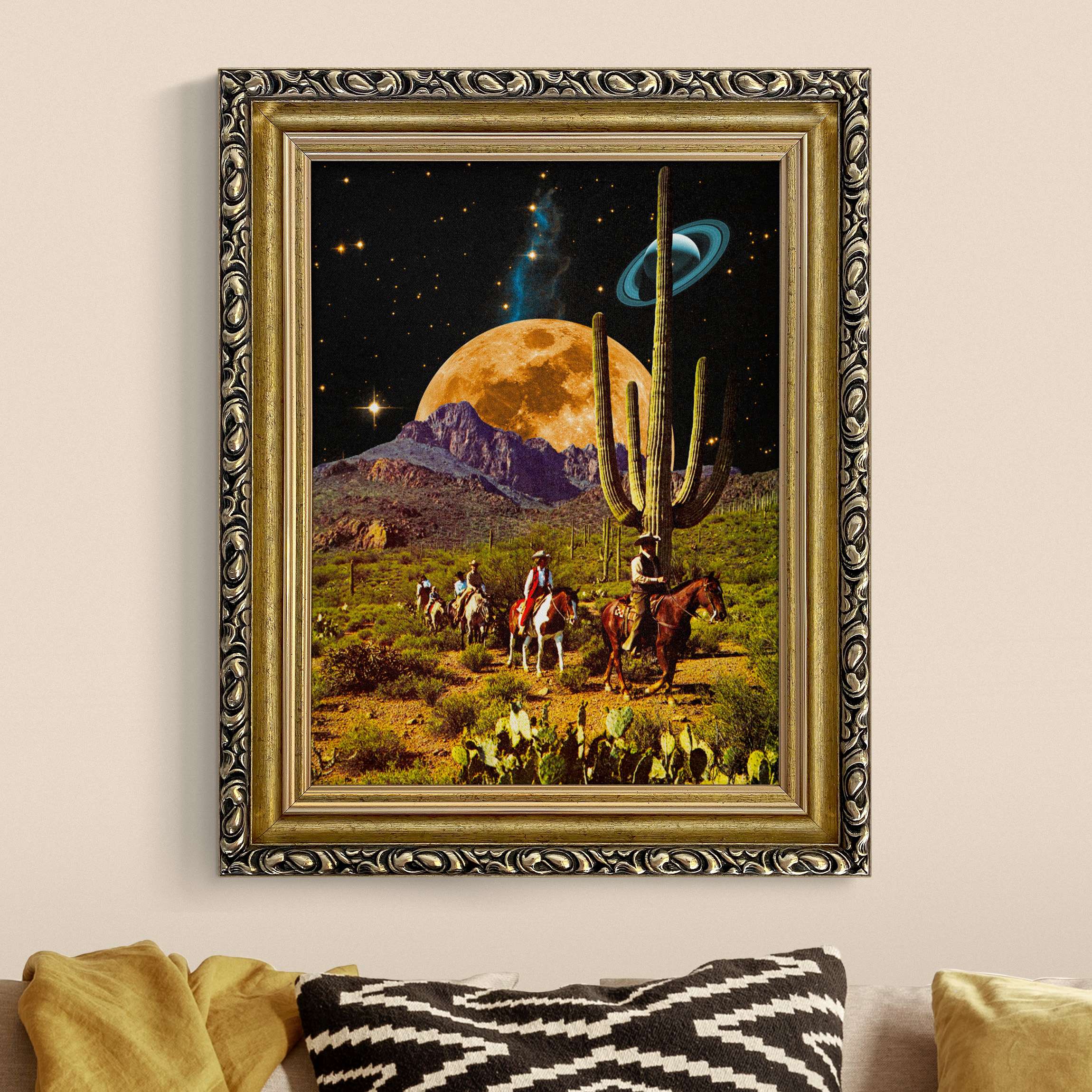 Gerahmtes Leinwandbild Retro Collage - Weltraum Cowboys günstig online kaufen