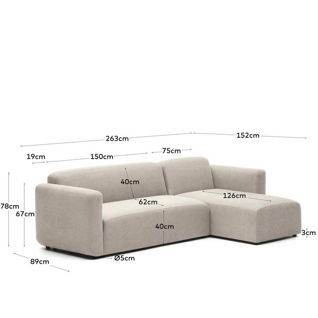 Natur24 Schlafsofa Neom Modulares 3-Sitzer Sofa 263 x 78 x 89 cm Beige Modu günstig online kaufen