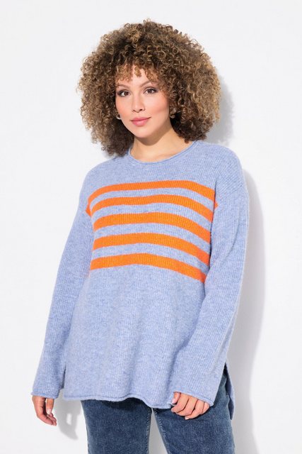 Ulla Popken Strickpullover Pullover Ringel Rundhals Langarm Rollkanten günstig online kaufen