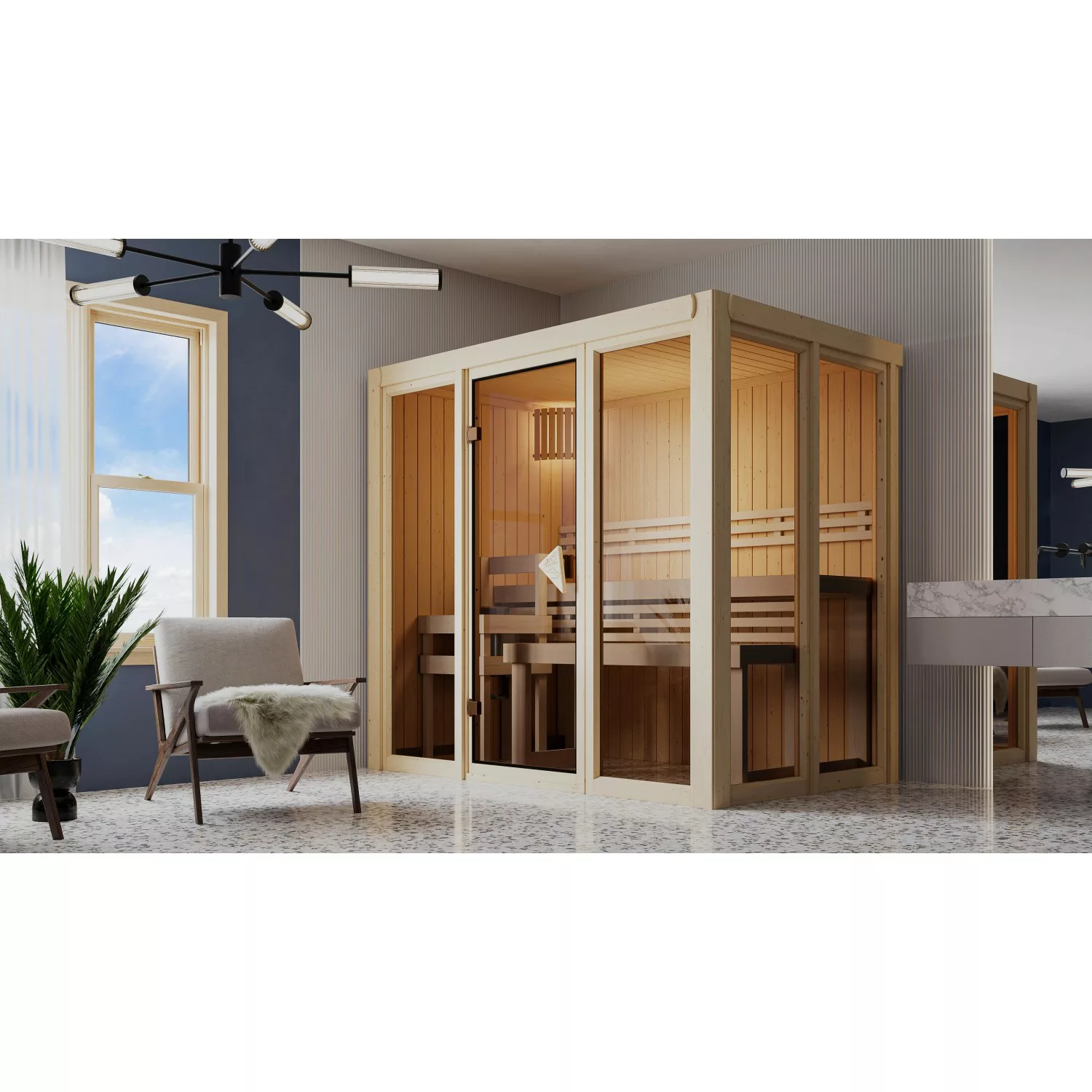 Karibu Ganzglasfront-Set für Sauna Vaira 3 Natur mit Ofen 3,6 kW Ext. Strg. günstig online kaufen