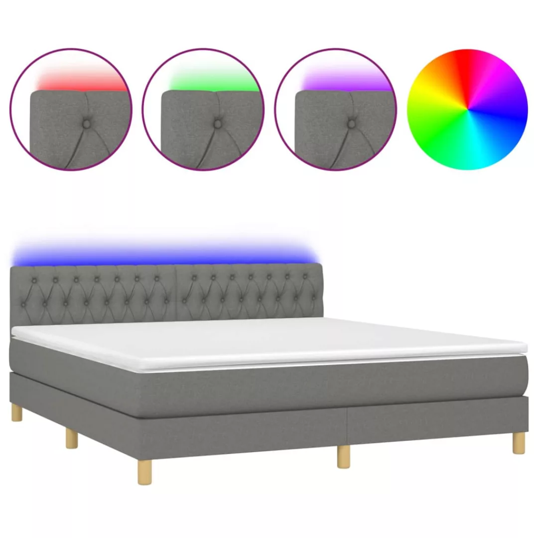 Vidaxl Boxspringbett Mit Matratze & Led Dunkelgrau 160x200 Cm Stoff günstig online kaufen