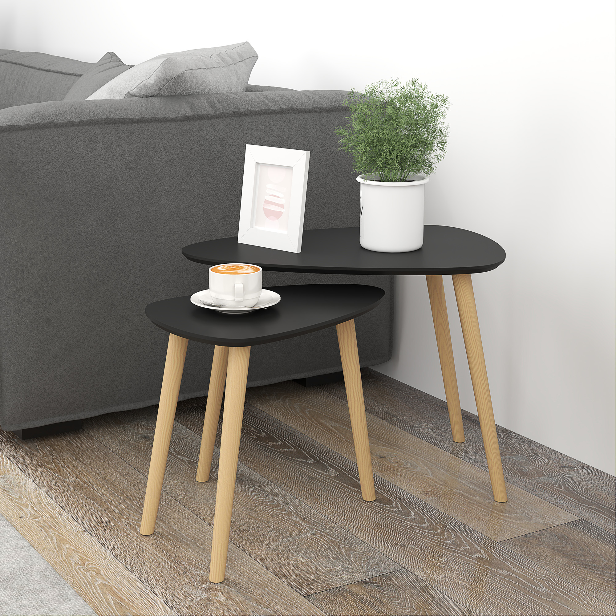 HOMCOM Set mit 2 skandinavischen Couchtischen, Beine aus Holz und Plateau a günstig online kaufen