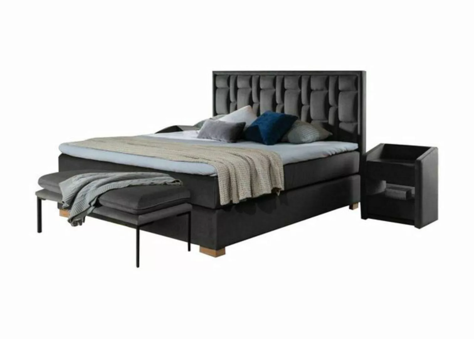 Xlmoebel Bett Luxus Boxspring Bett Schwarz Blau Design Doppel Schlafzimmer günstig online kaufen