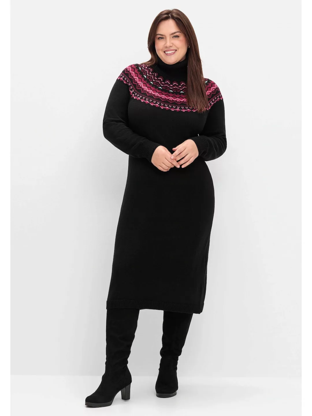 Sheego Strickkleid "Große Größen", mit Rollkragen und Norwegermuster günstig online kaufen