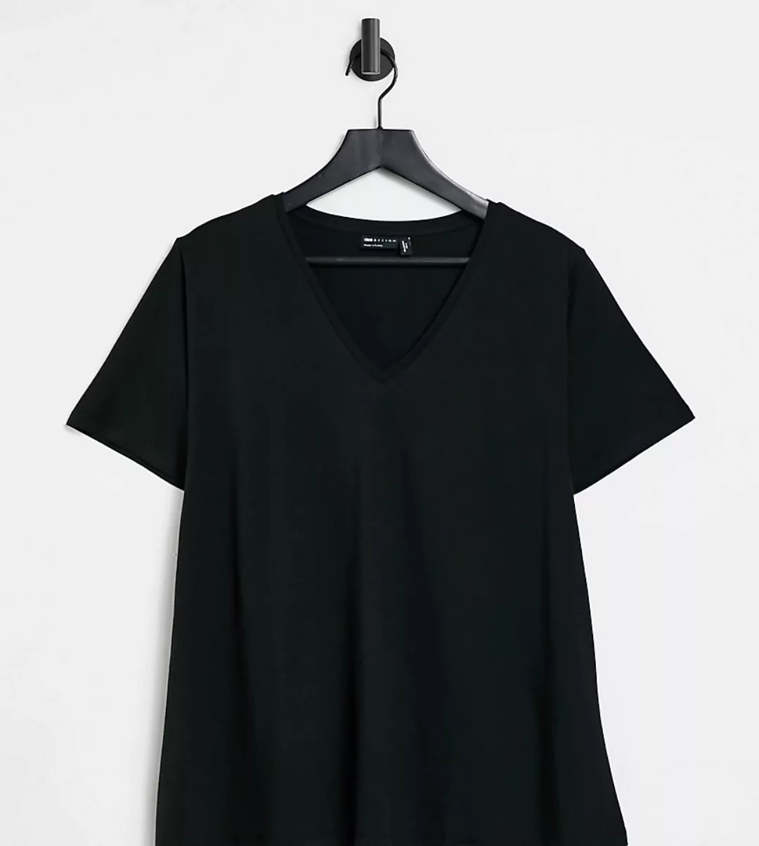 ASOS DESIGN Maternity – Ausgestelltes T-Shirt mit V-Ausschnitt in Schwarz günstig online kaufen