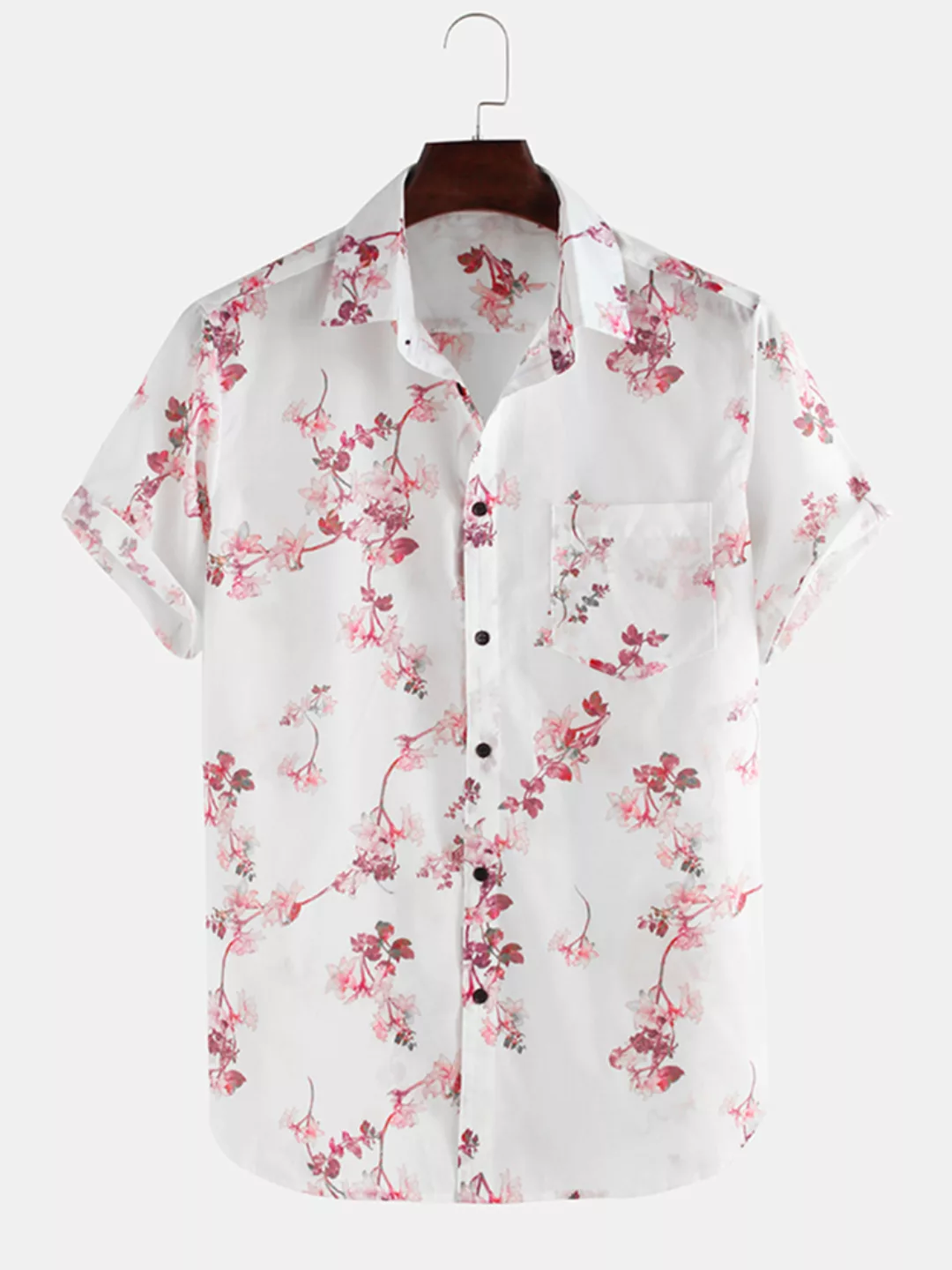 Blumen bedruckt atmungsaktiv lose lose Ärmel Revers Shirt günstig online kaufen